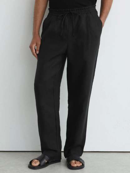 100% Linen Relaxed-Fit Drawstring Trousers