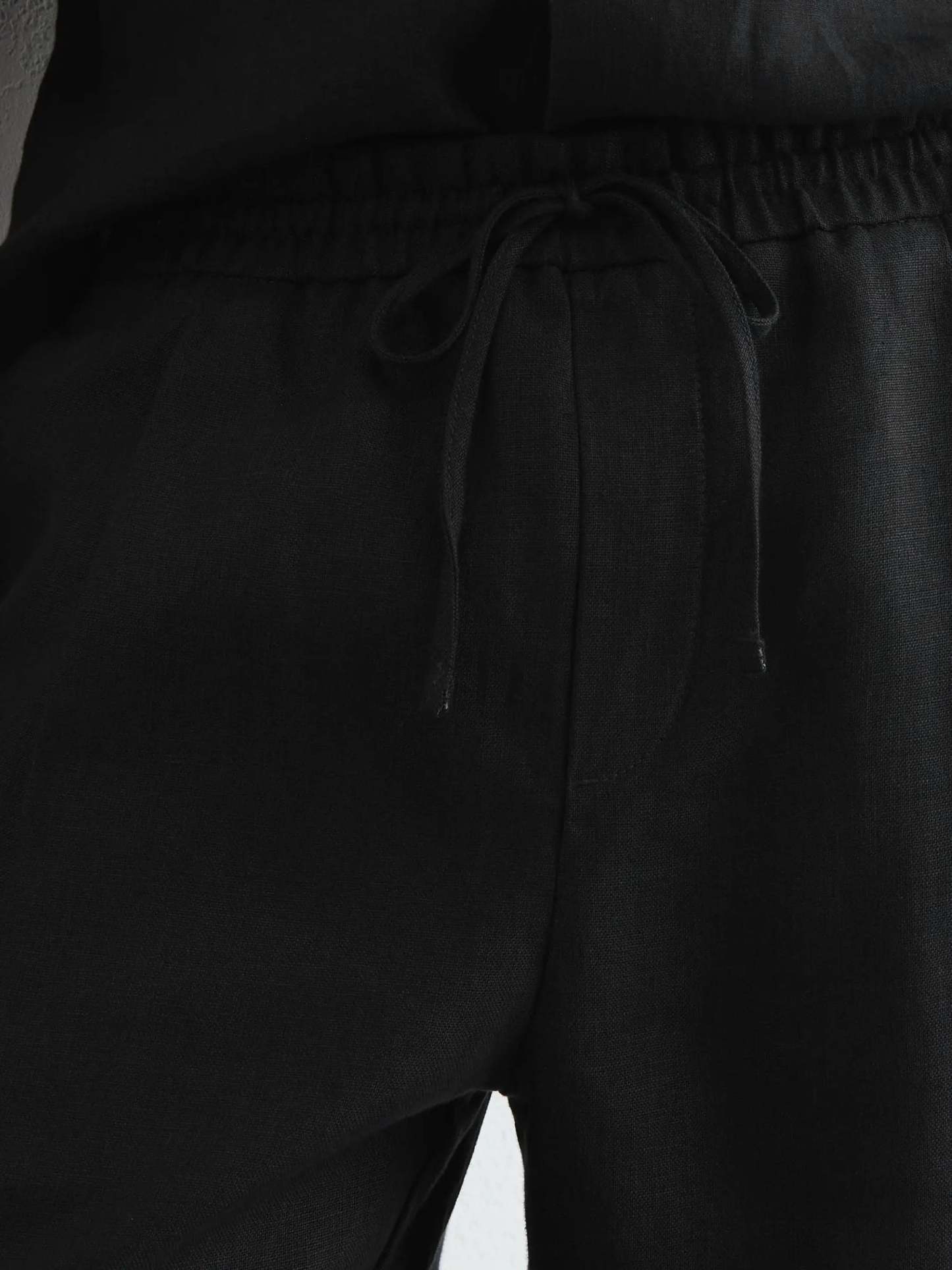 100% Linen Relaxed-Fit Drawstring Trousers