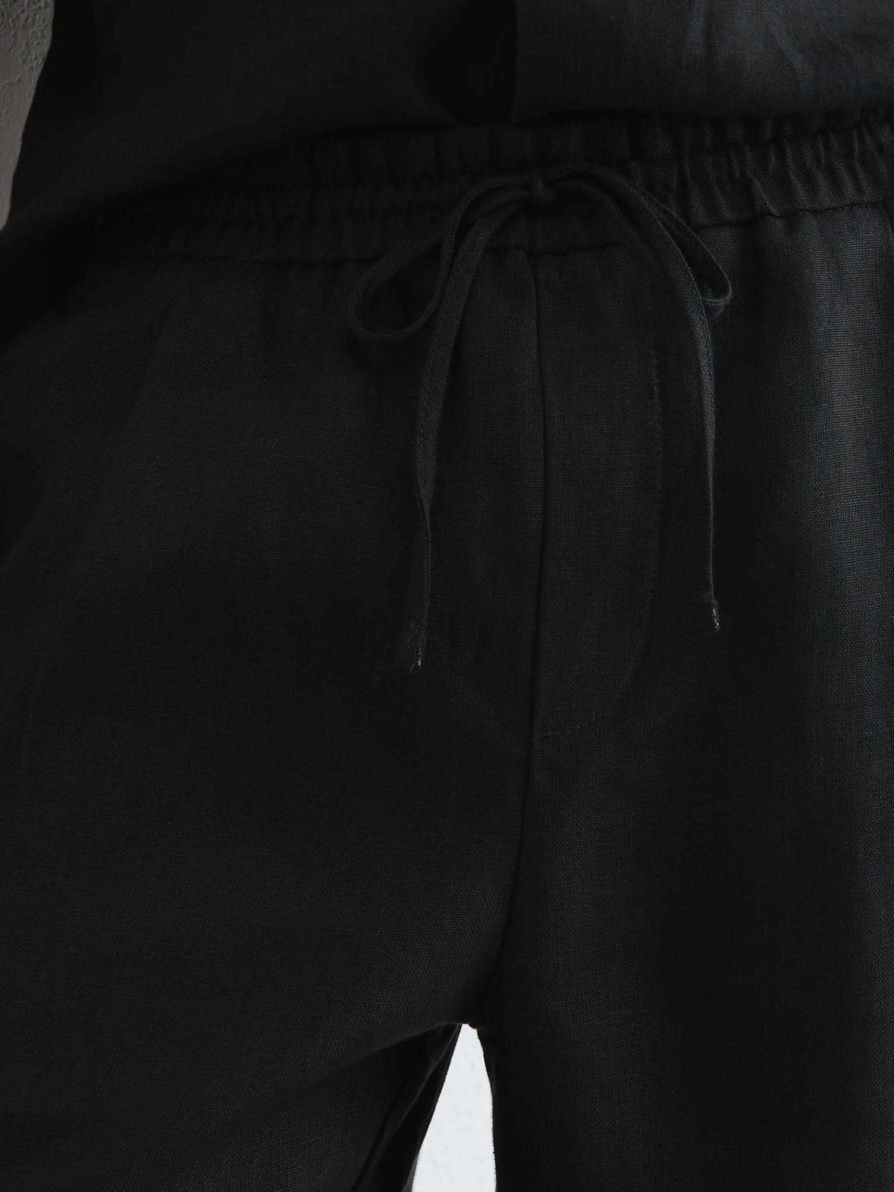 100% Linen Relaxed-Fit Drawstring Trousers