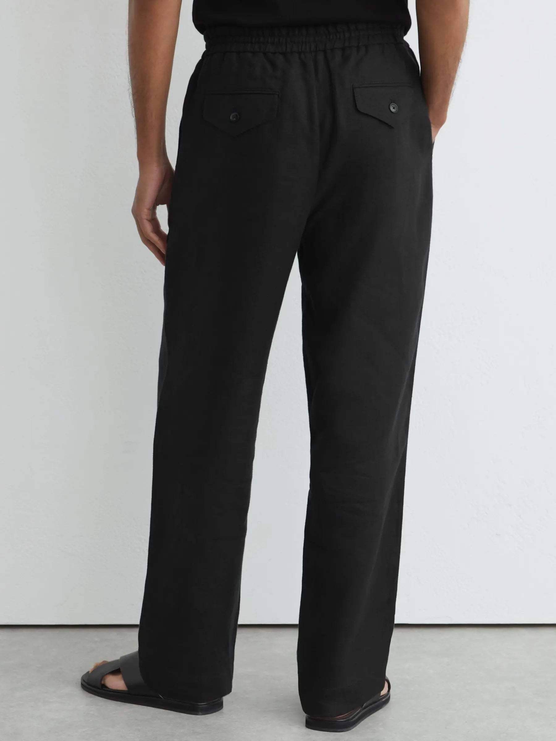 100% Linen Relaxed-Fit Drawstring Trousers