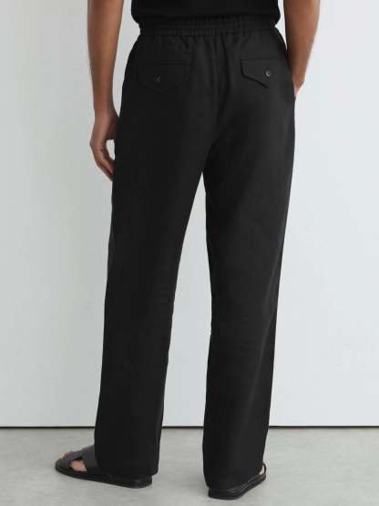 100% Linen Relaxed-Fit Drawstring Trousers