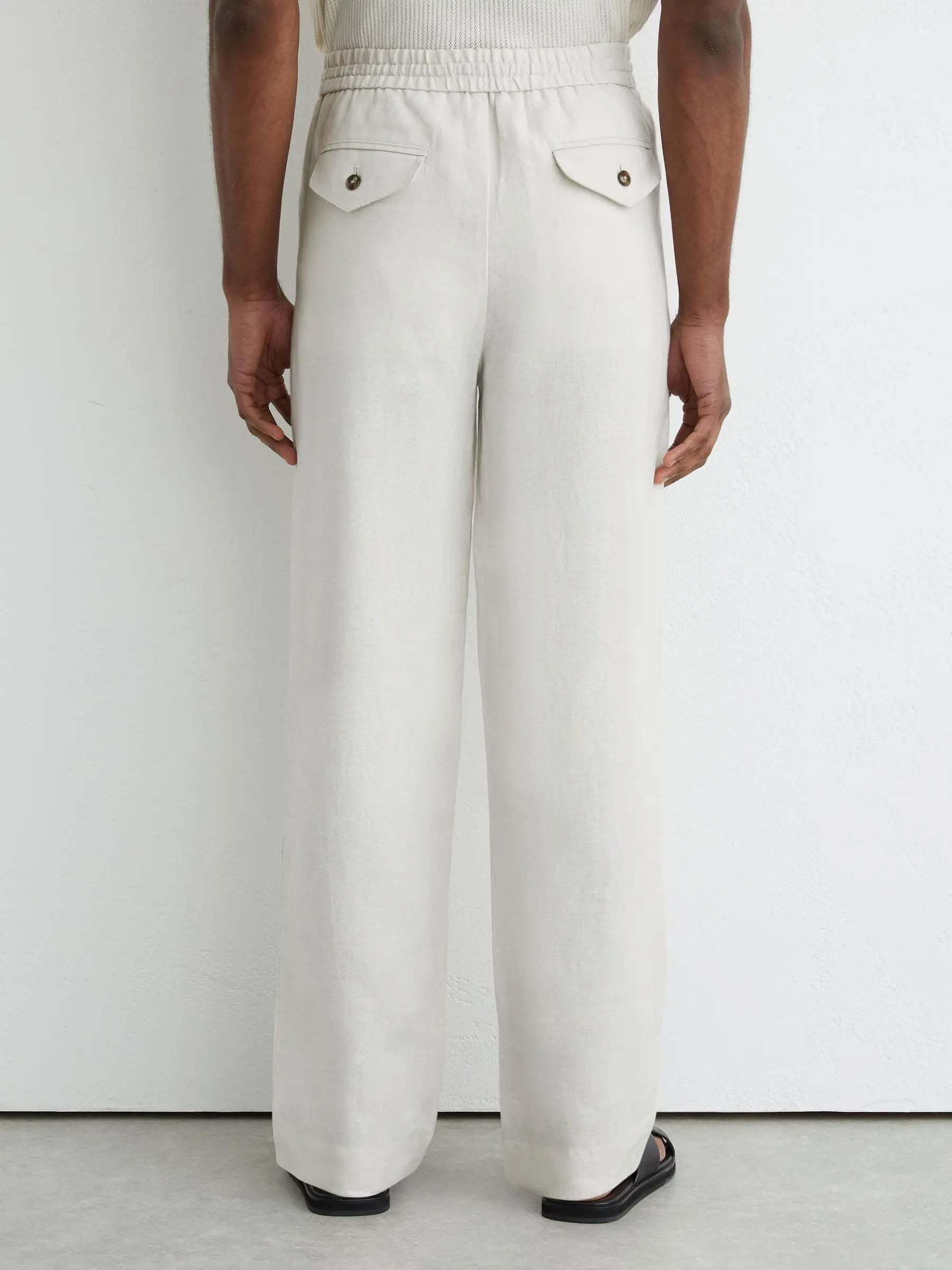 100% Linen Relaxed-Fit Drawstring Trousers