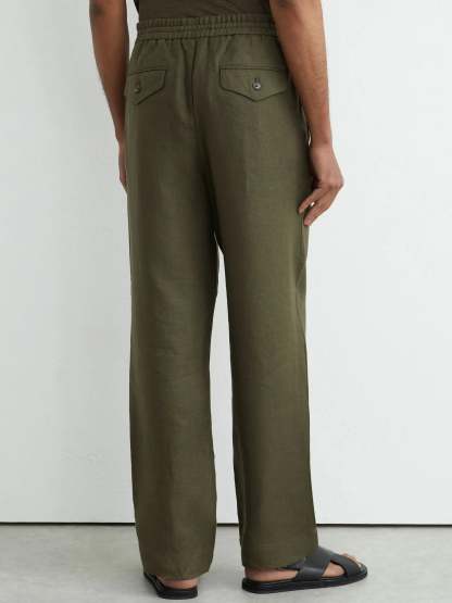 100% Linen Relaxed-Fit Drawstring Trousers