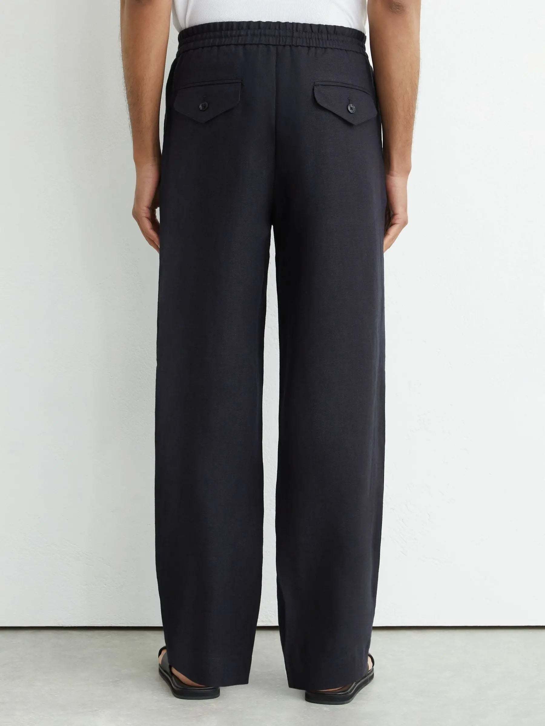 100% Linen Relaxed-Fit Drawstring Trousers