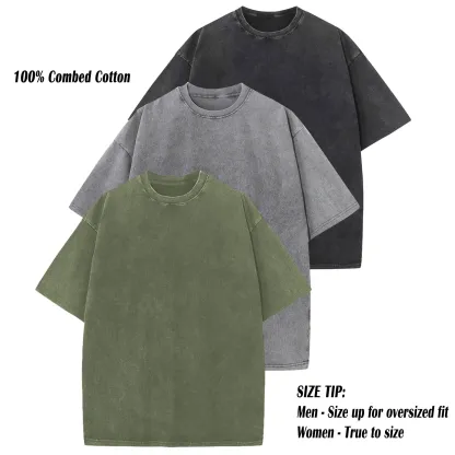 ARSSM 3 Pack Acid Wash Unisex Oversized Cotton T-Shirt Crew Neck Half Short Sleeve Summer Top Casual Loose Fit Solid Streetwear Comfortable Tees Basic Womenswear Shortsleeve Tshirt