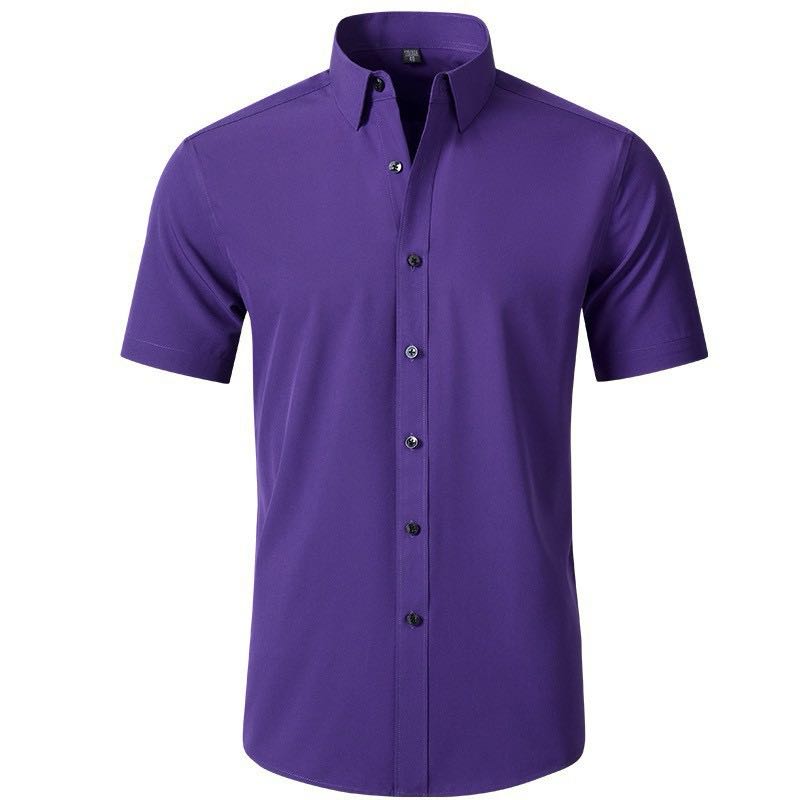 Men's Stretch Dress Shirts— Short-Sleeve Slim Fit, Business-Casual Button-Down Collar, Athletic Cut; Men's Short-Sleeve Apparel — A Perfect Gift for Dad.