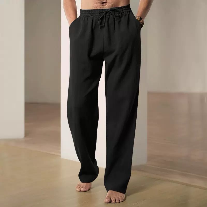 100% Linen Relaxed-Fit Drawstring Trousers