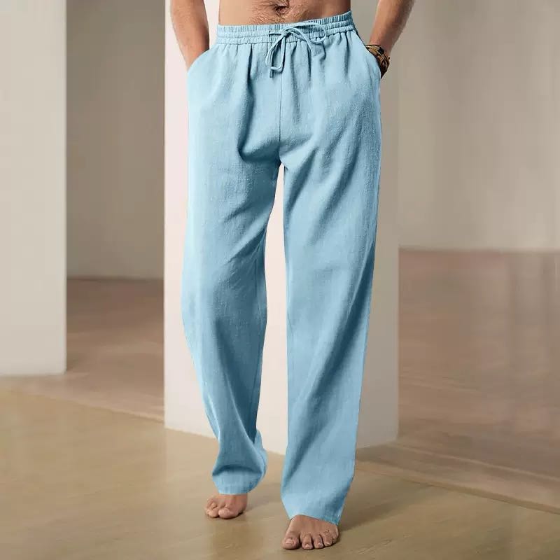 100% Linen Relaxed-Fit Drawstring Trousers