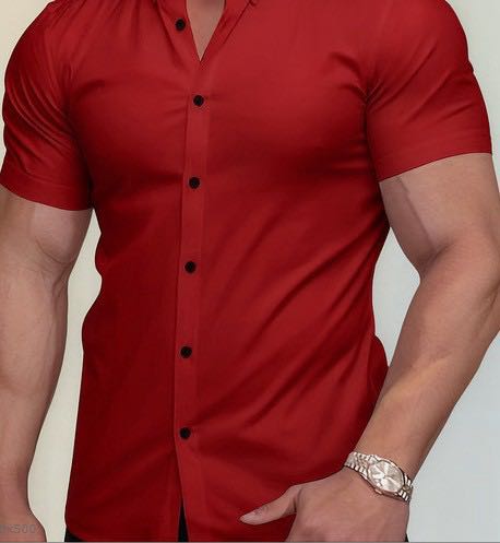 Men's Stretch Dress Shirt — Short-Sleeve, Slim-Fit, Business-Casual Button-Down Shirt with Muscle-Fit Design