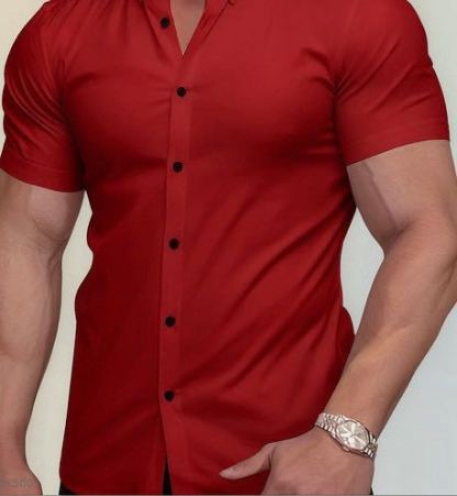 Men's Stretch Dress Shirt — Short-Sleeve, Slim-Fit, Business-Casual Button-Down Shirt with Muscle-Fit Design