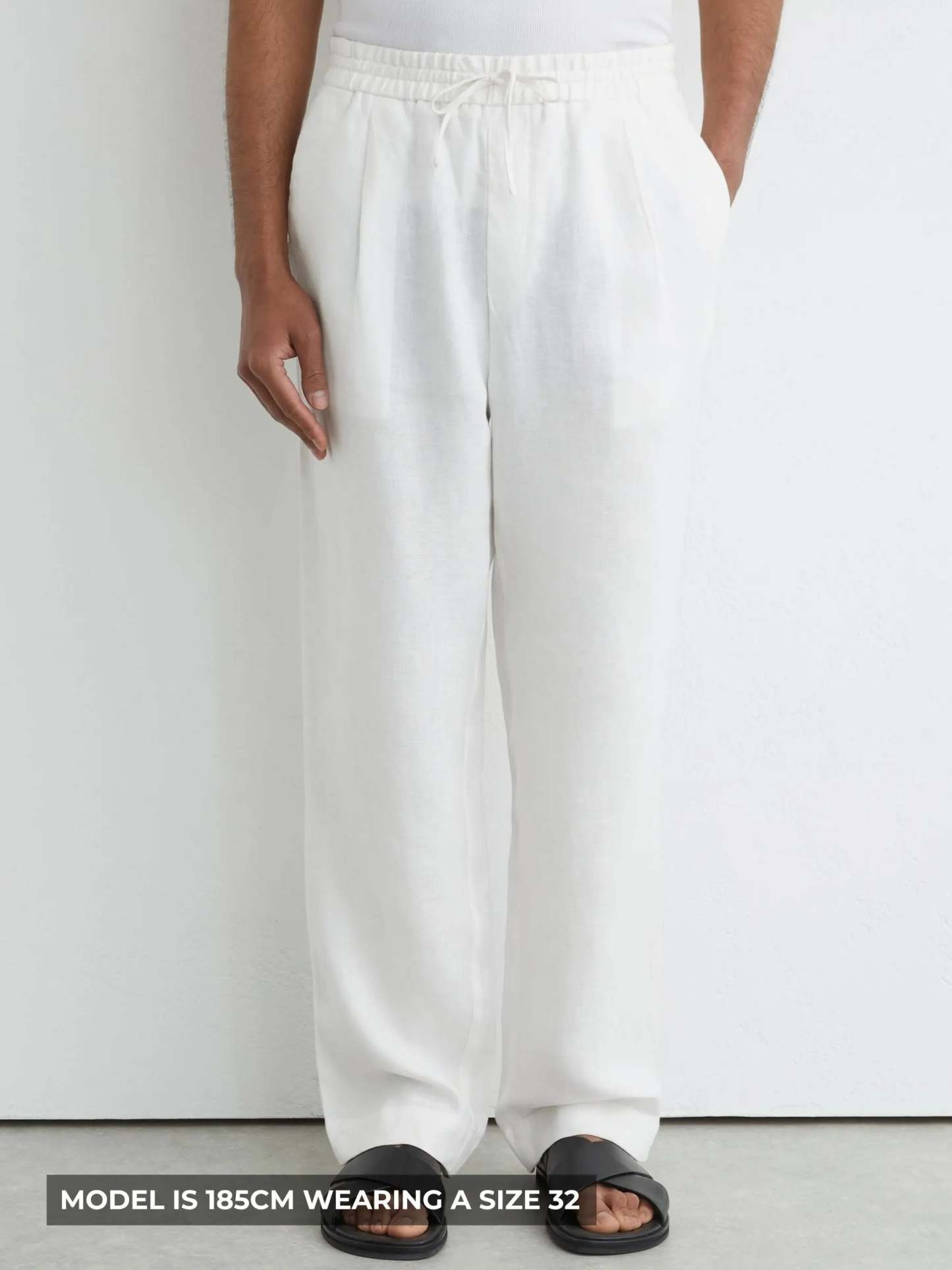 100% Linen Relaxed-Fit Drawstring Trousers