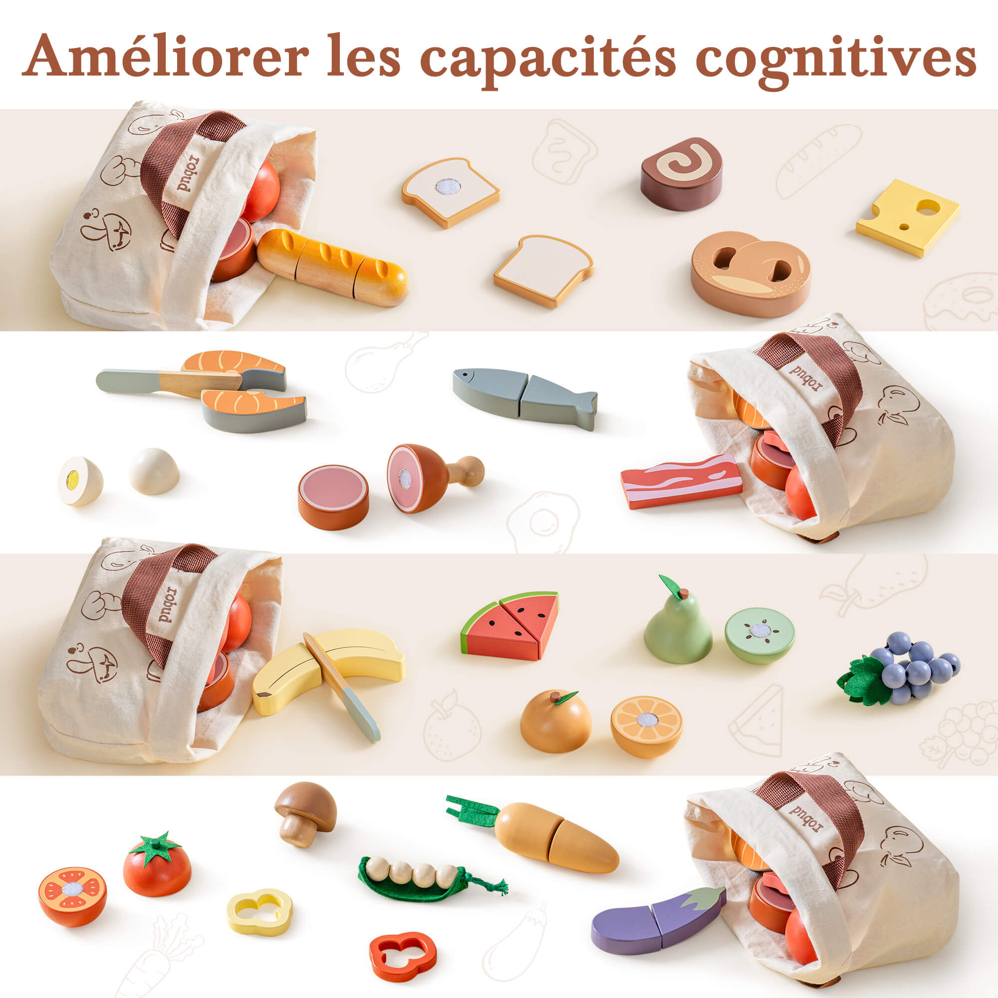 Jeu de découpe d'aliments en bois ROBUD 4 en 1