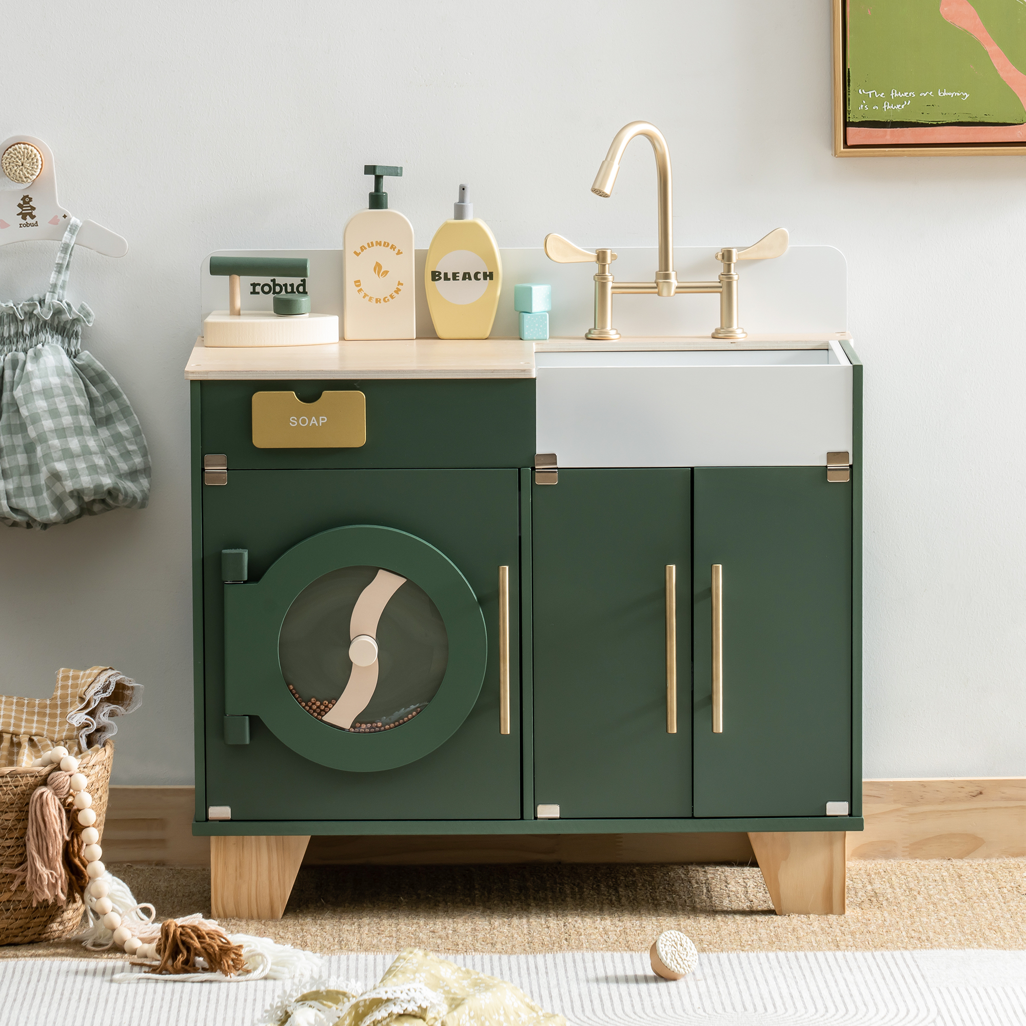 ROBUD Lave-linge Multifonction Vintage en Bois