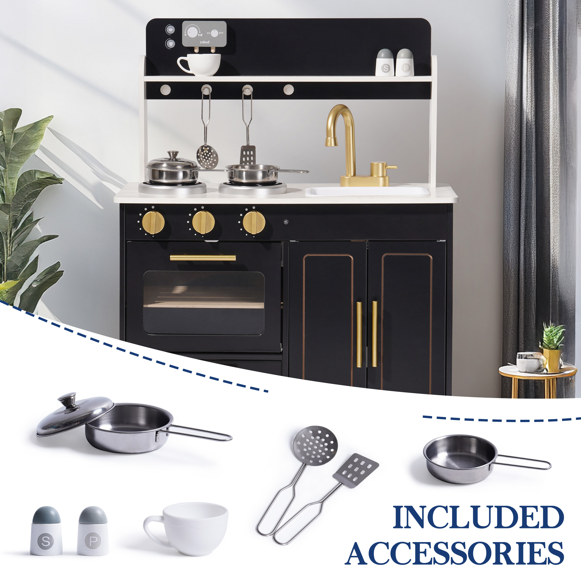 ROBUD Cuisine Enfant en Bois - Obsidienne