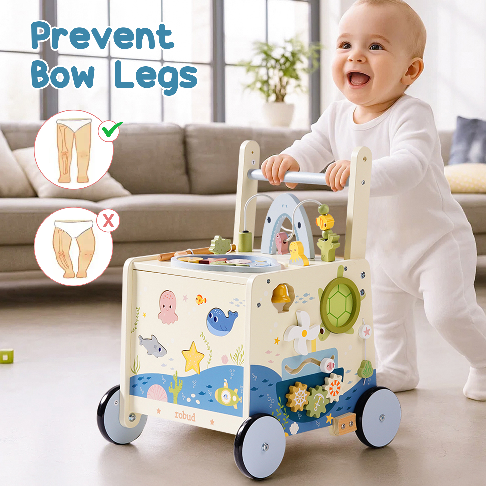 ROBUD Wooden Baby Push Walker - Underwater World