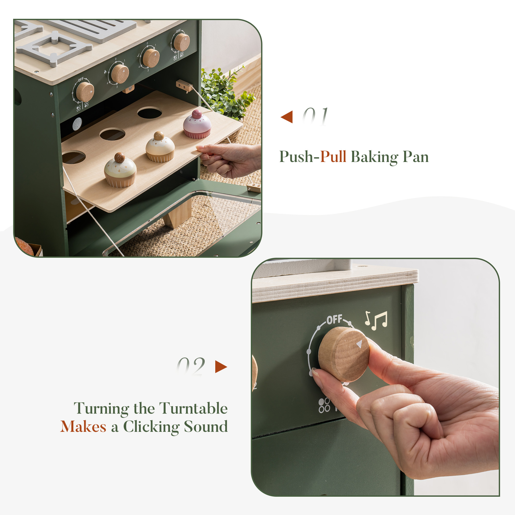 ROBUD Four Cuisine Enfant en Bois - Vert