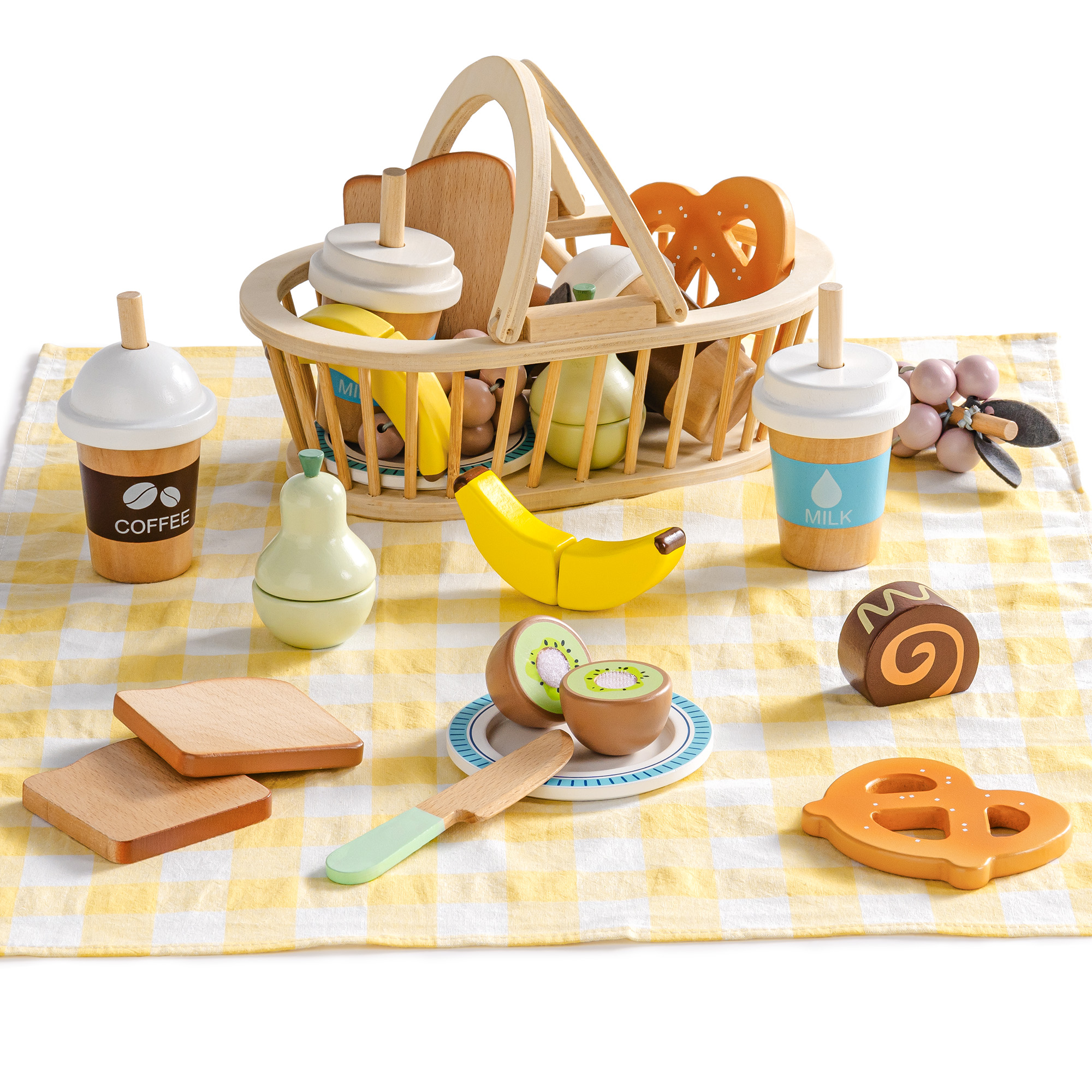 ROBUD Kids Wooden Picnic Play Food Set