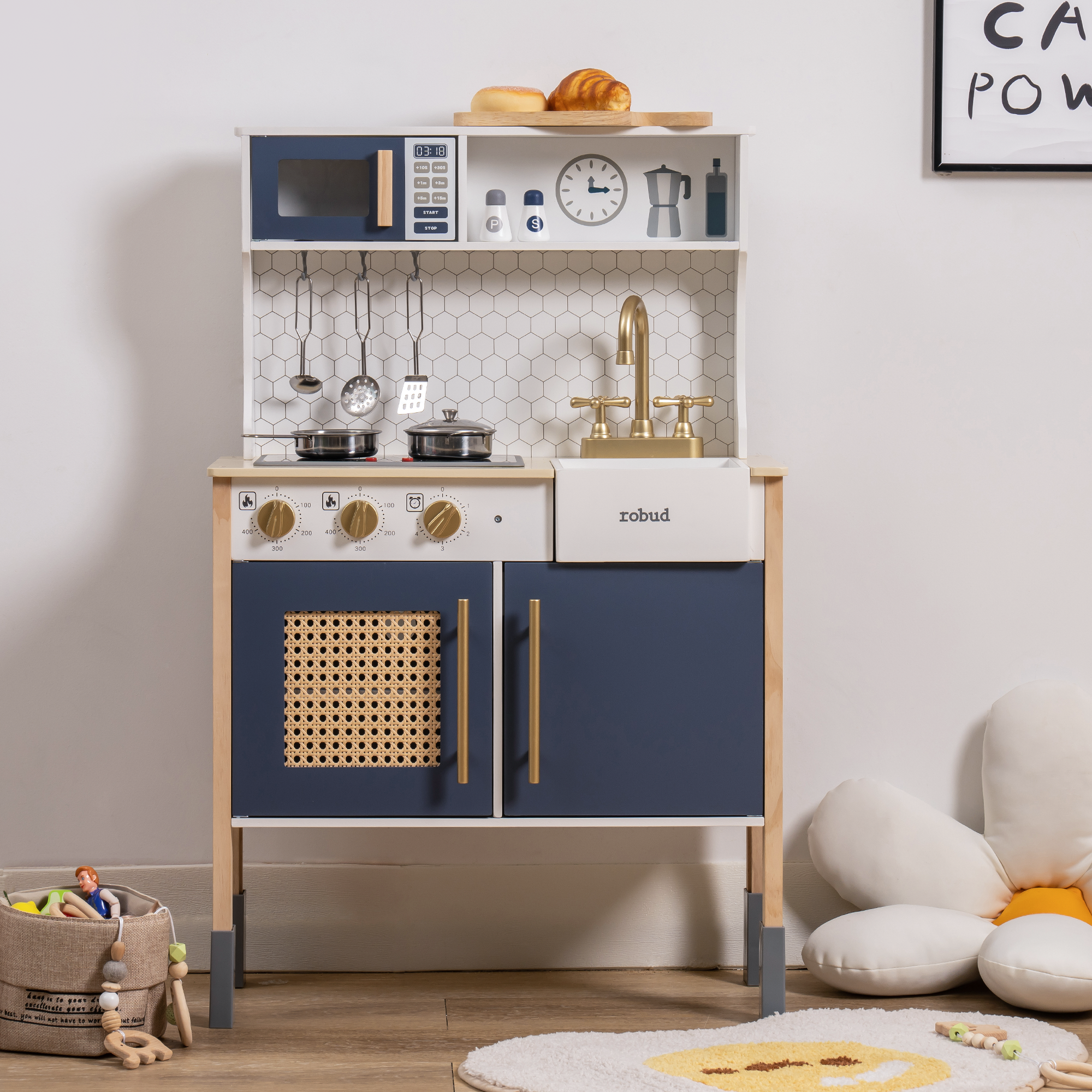 Cuisine en bois , cuisine pour enfants avec accessoires, adaptée aux enfants dès 3 ans, inspirée de la pédagogie Montessori