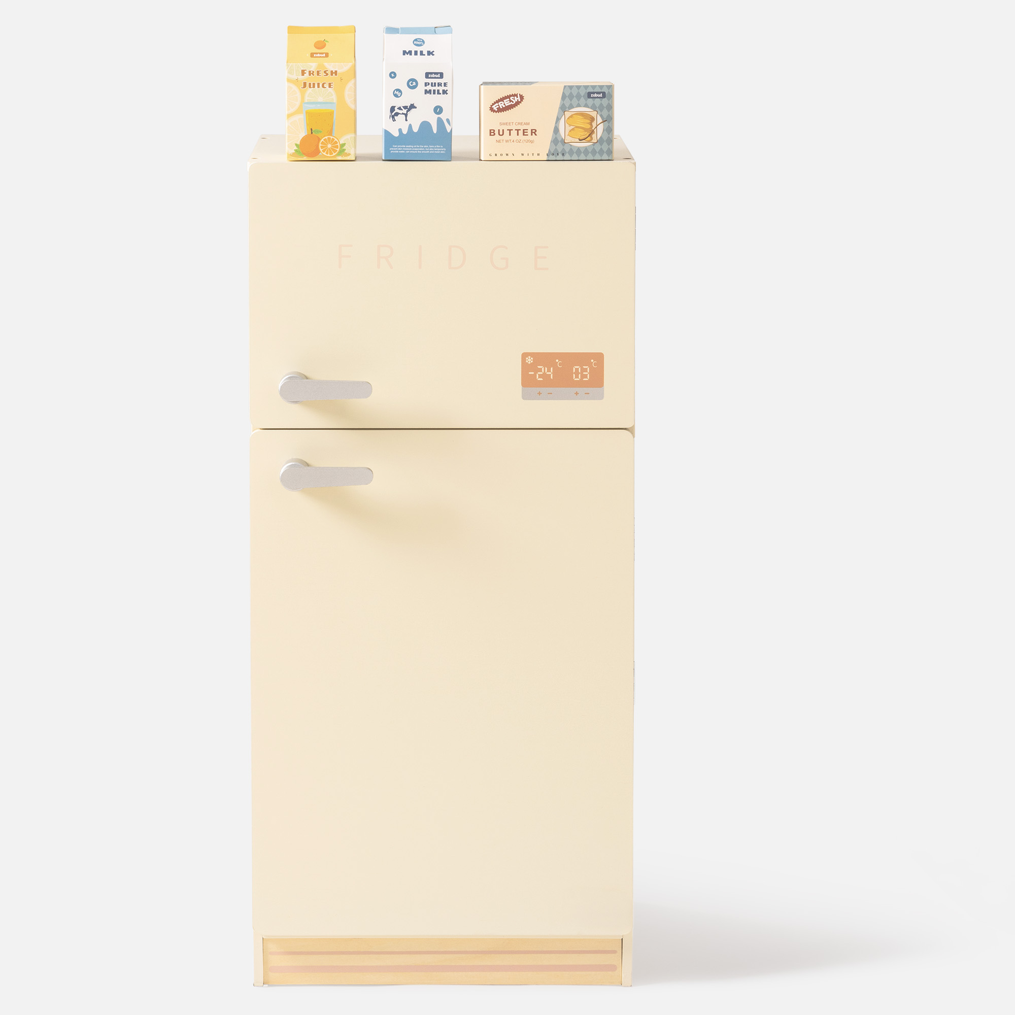 ROBUD Wooden Kids Play Kitchen Fridge Creamy