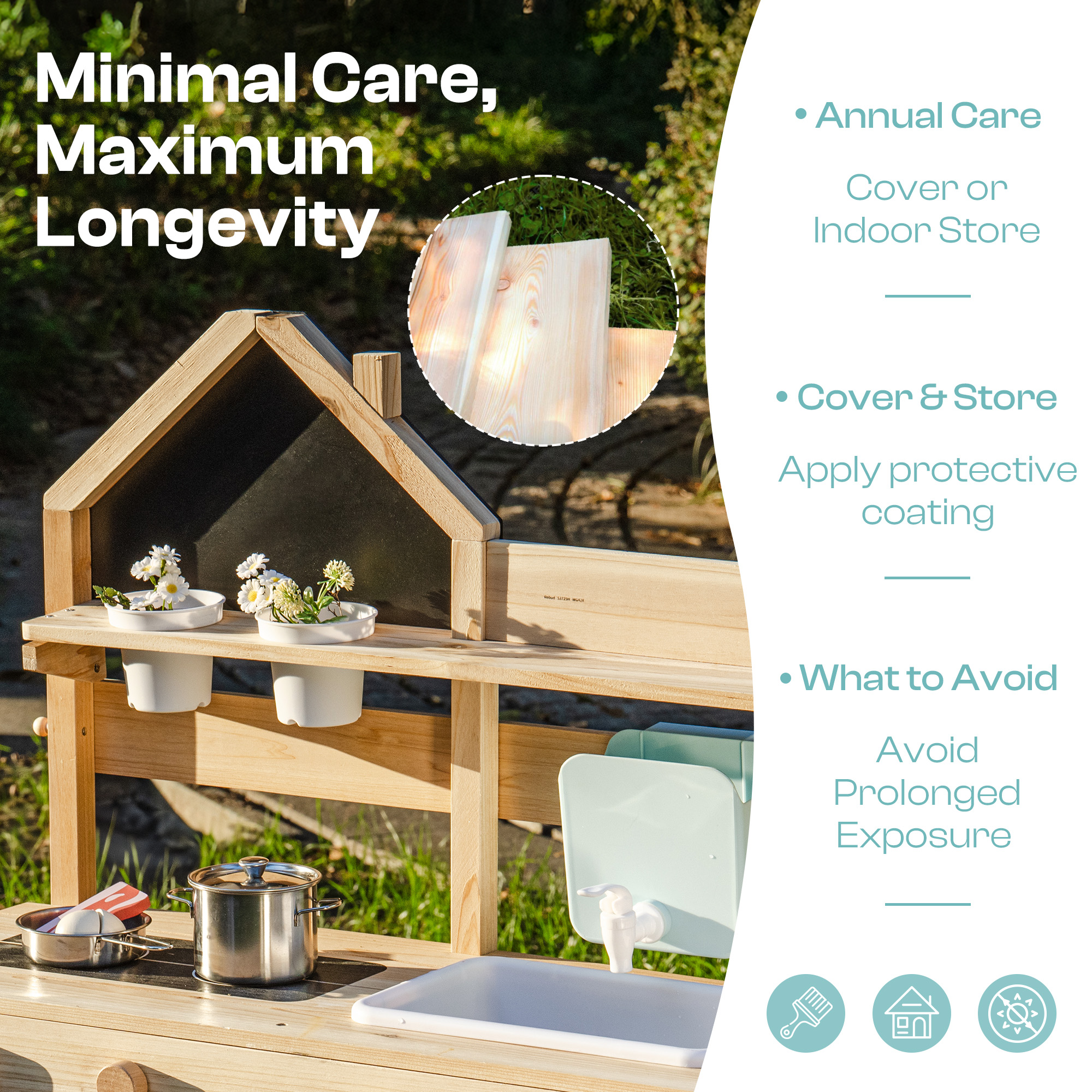 ROBUD Outdoor Mud Kitchen for Kids – Wooden Play Kitchen with Accessories