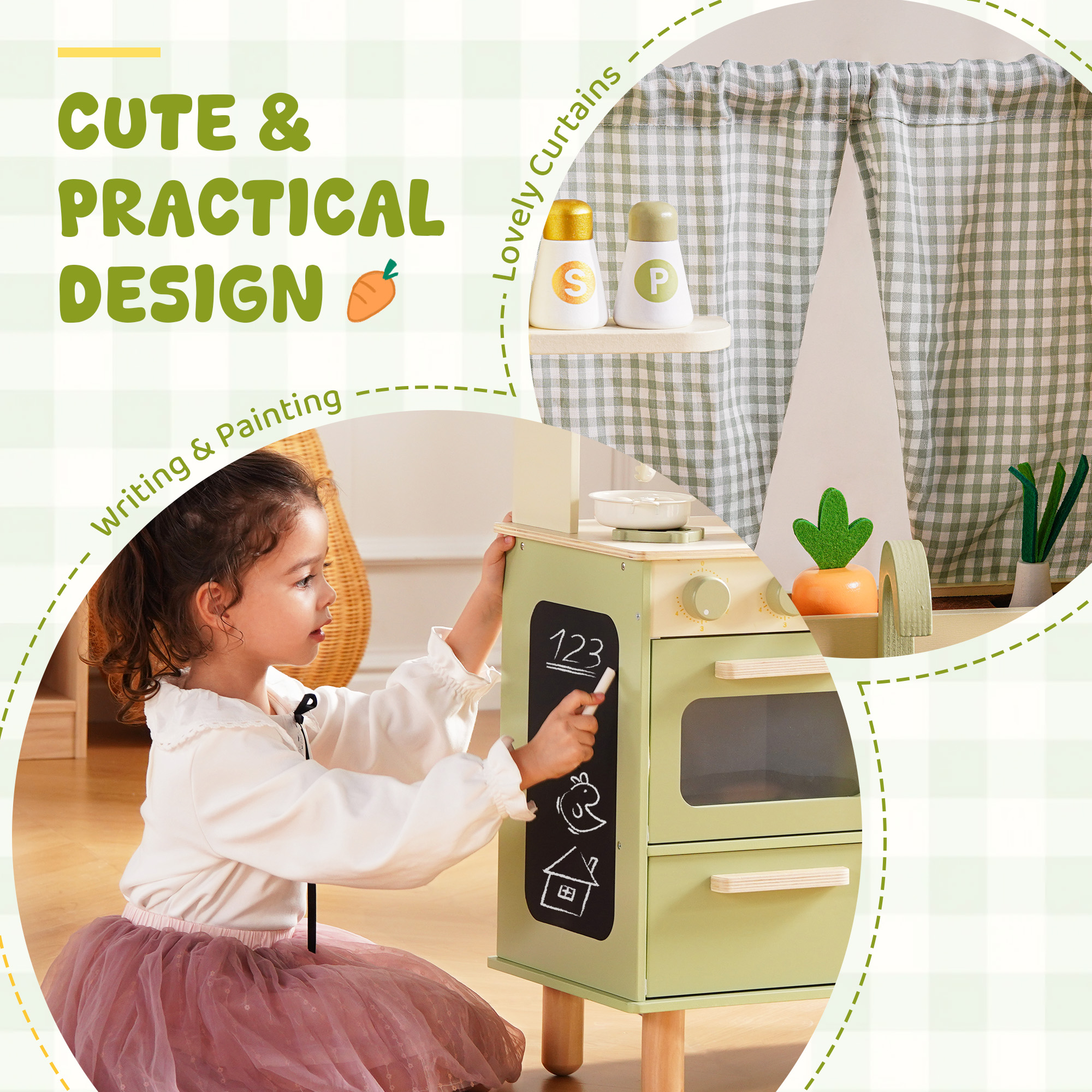 ROBUD Wooden Pretend Play Kitchen Set for Kids