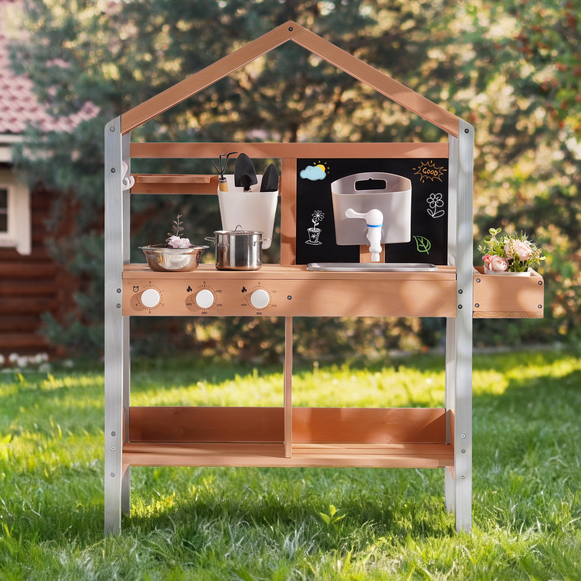 ROBUD Mud Kitchen for Kids Outdoor with Canopy