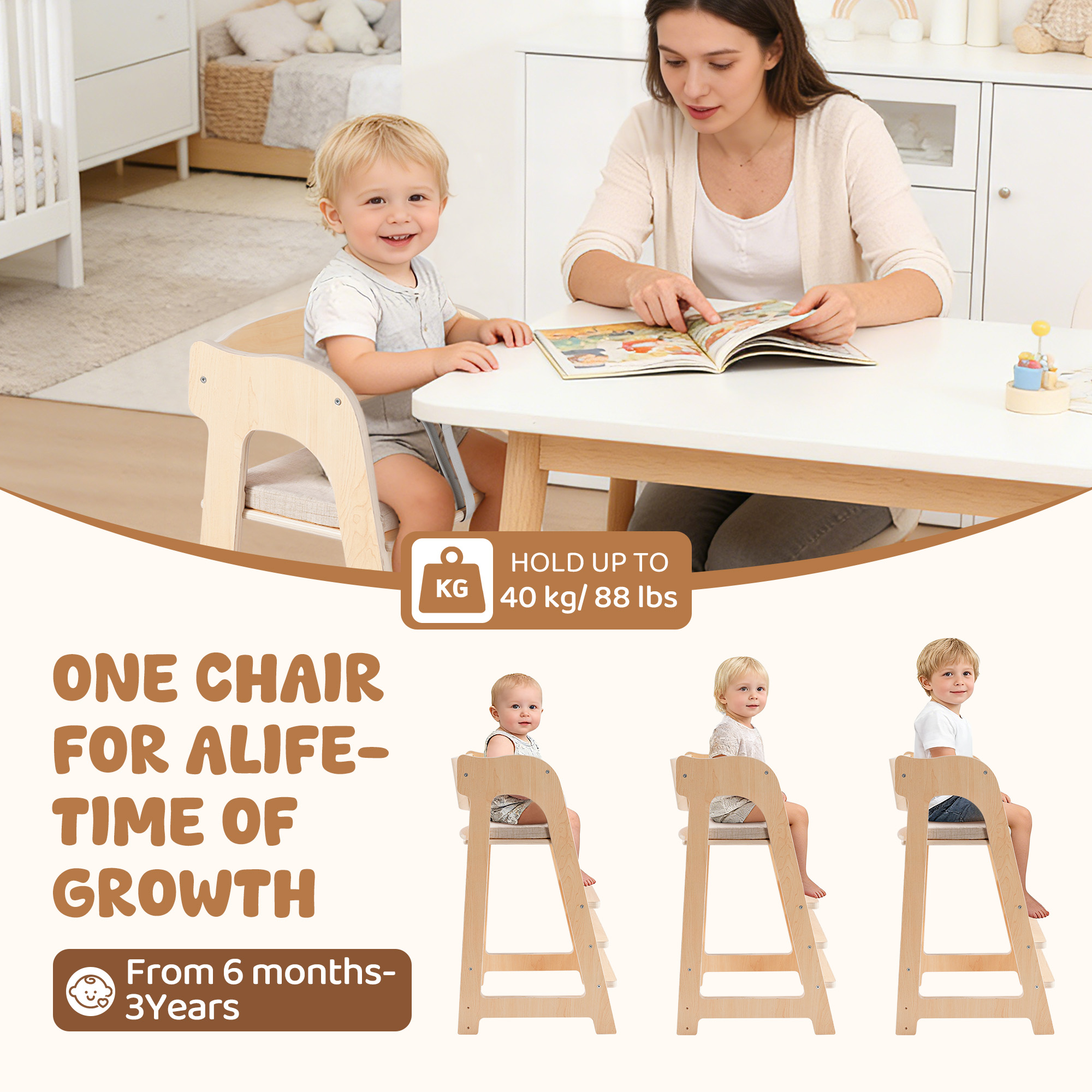 ROBUD Wooden Multifunctional High Chair