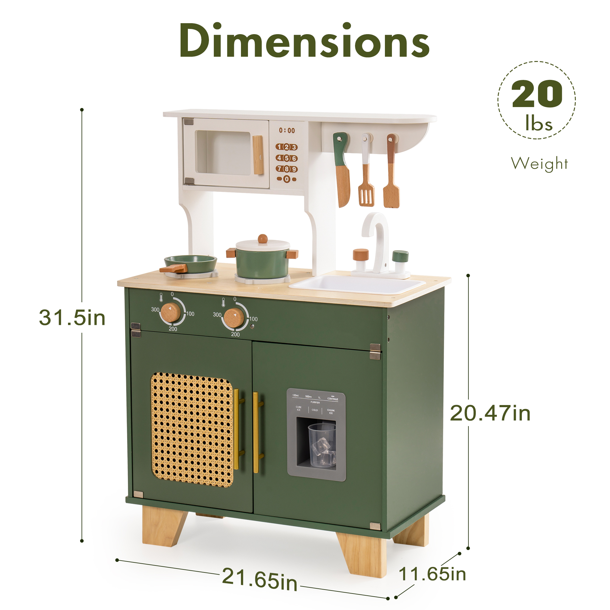 ROBUD Cuisine Enfant en Bois - Vert Vintage