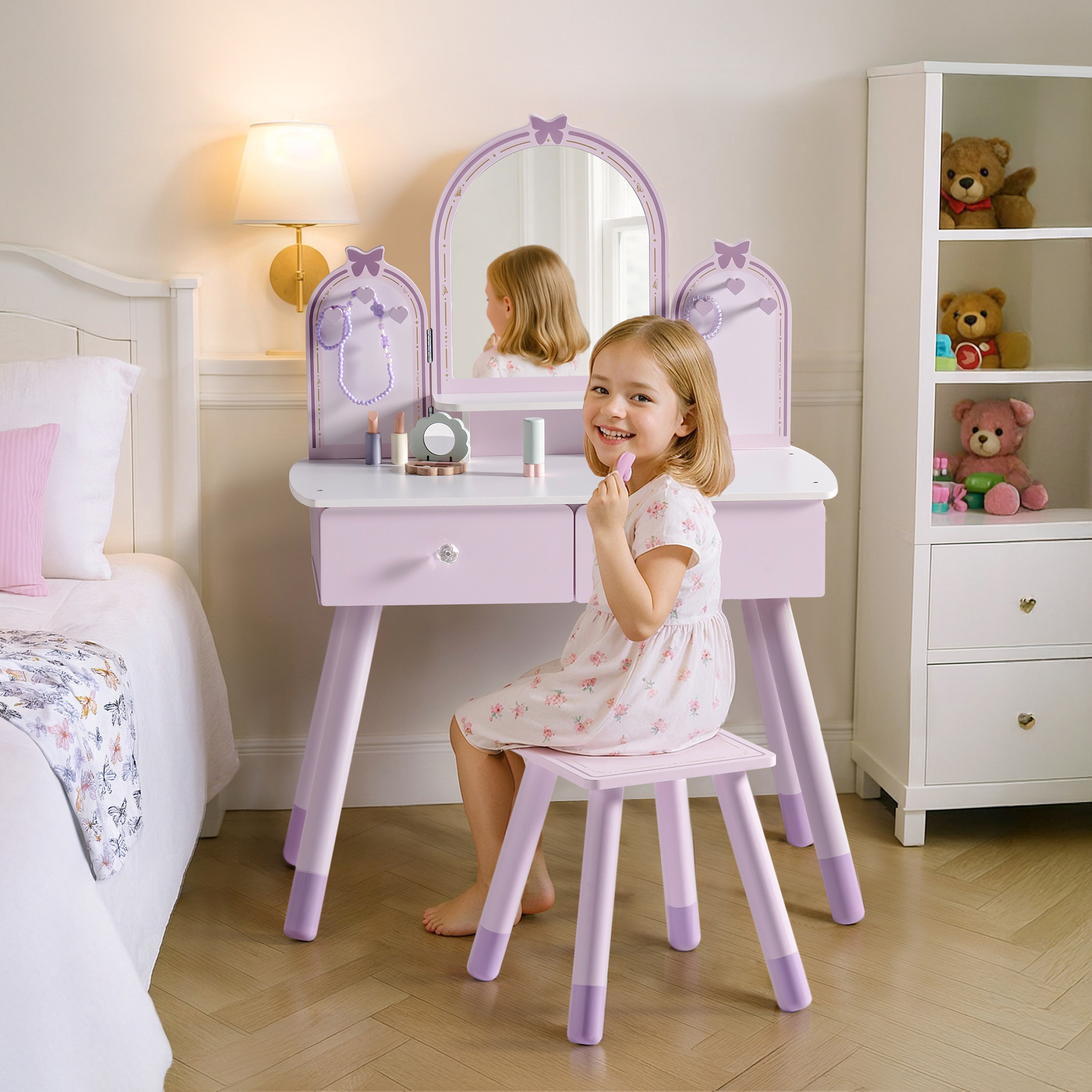 Robud Wooden Butterfly Dressing Table-Purple