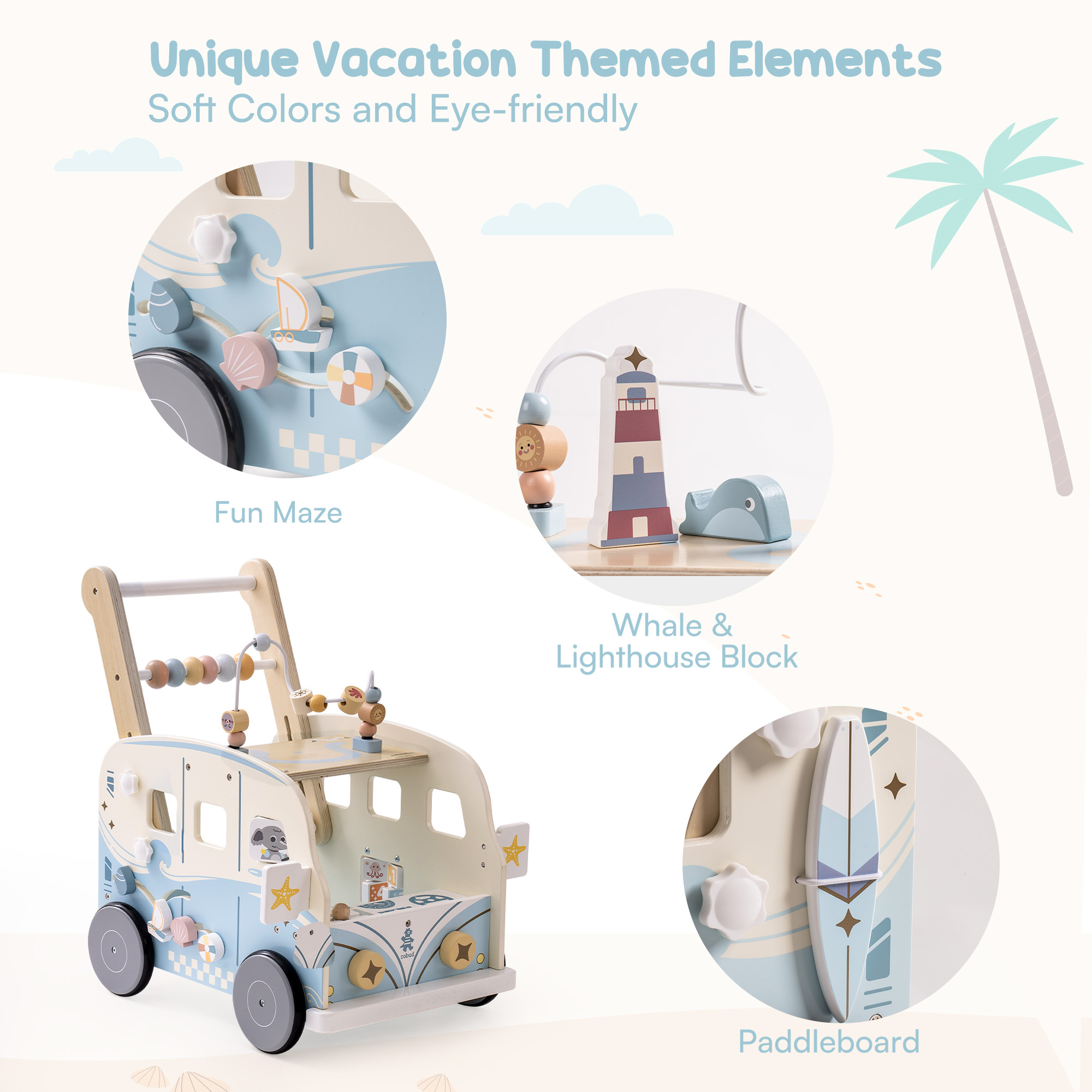 ROBUD Tracteur Bébé en Bois - Bus de Vacances