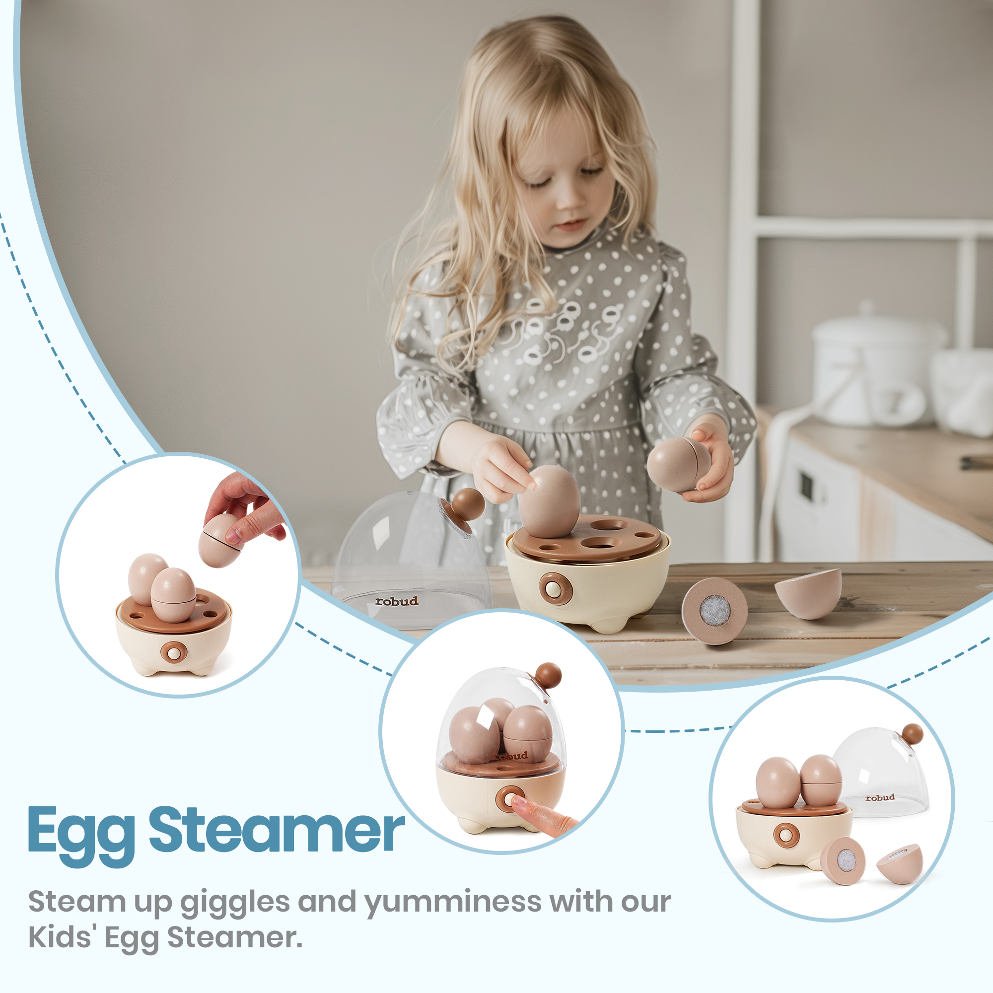 ROBUD Kitchenette Enfant en Bois - Crémeux (4 pièces)