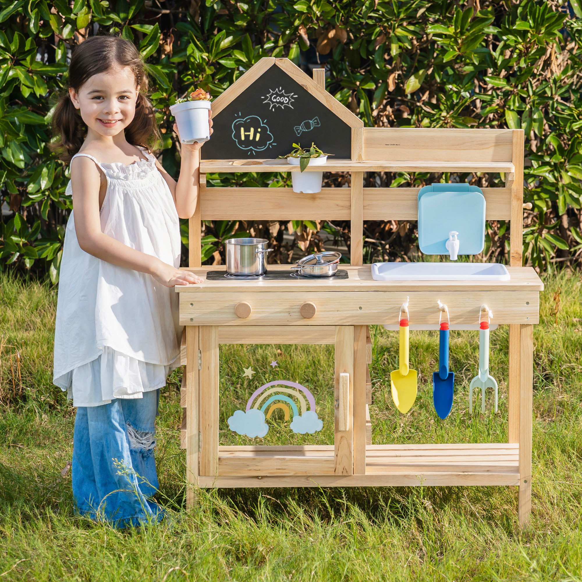 ROBUD Outdoor Mud Kitchen for Kids – Wooden Play Kitchen with Accessories