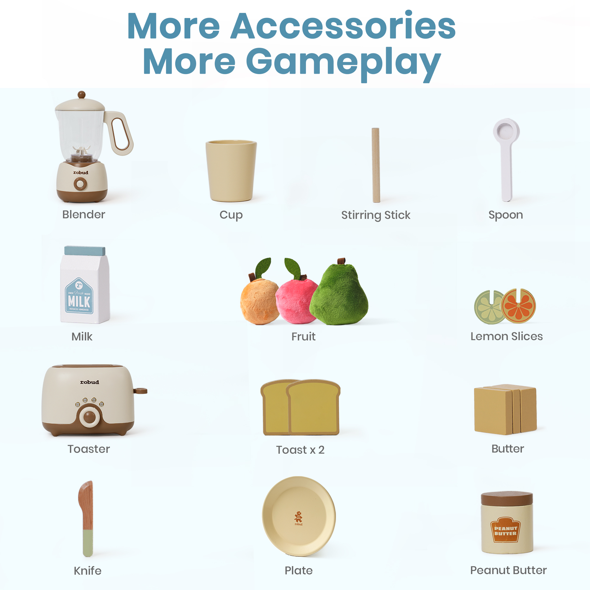 ROBUD Kitchenette Enfant en Bois - Crémeux (4 pièces)