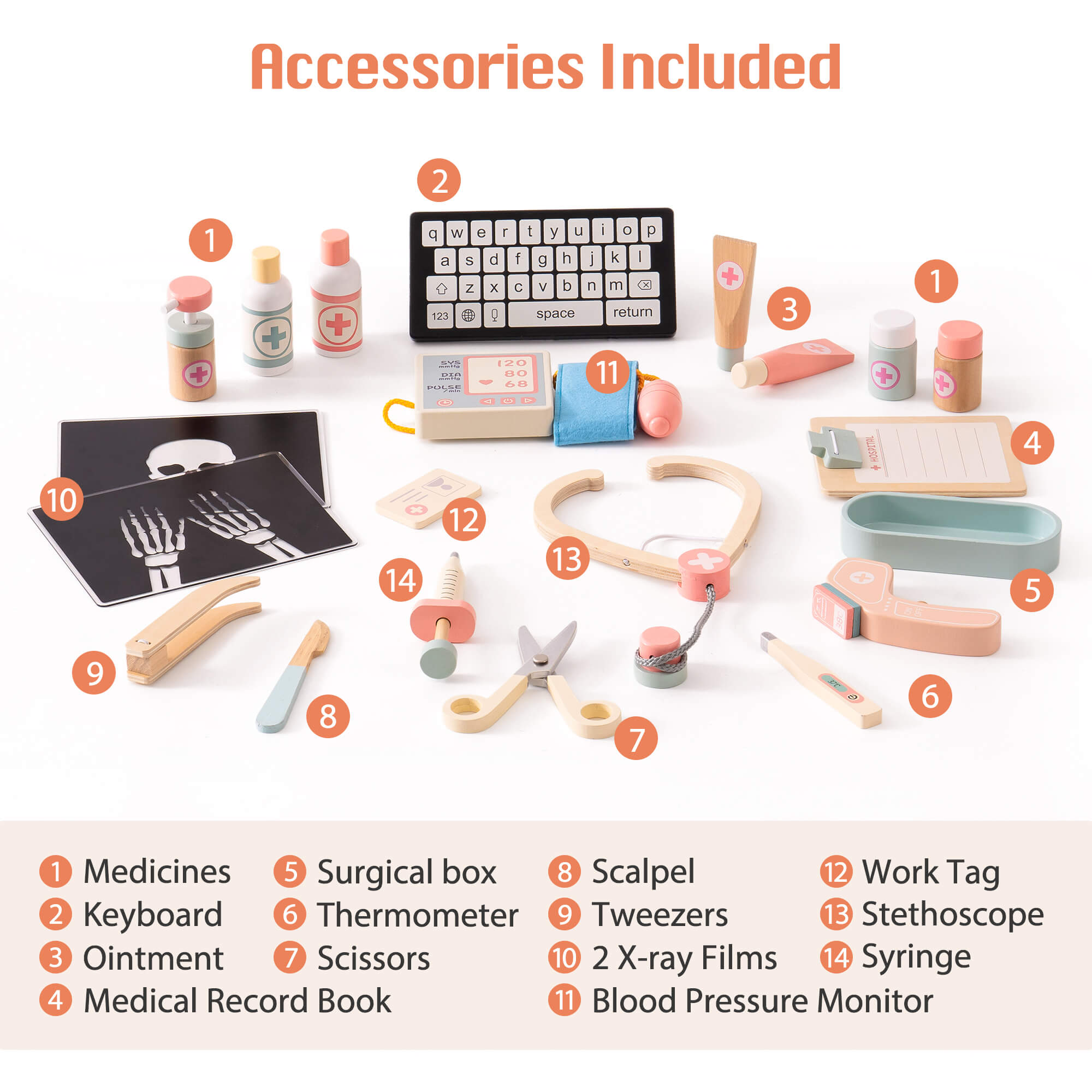 ROBUD Wooden Doctor's Activity Center Toy Set