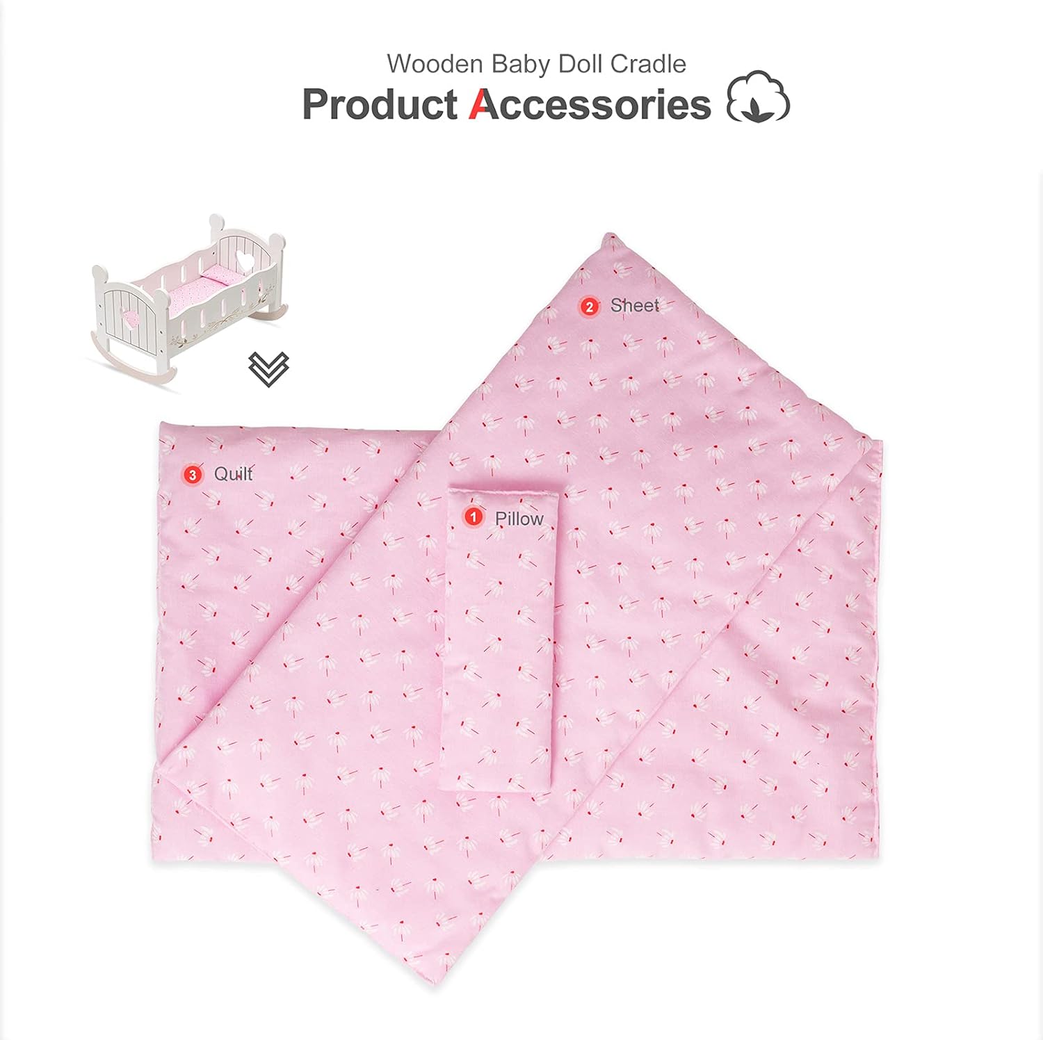 ROBUD Baby Wooden Doll Crib