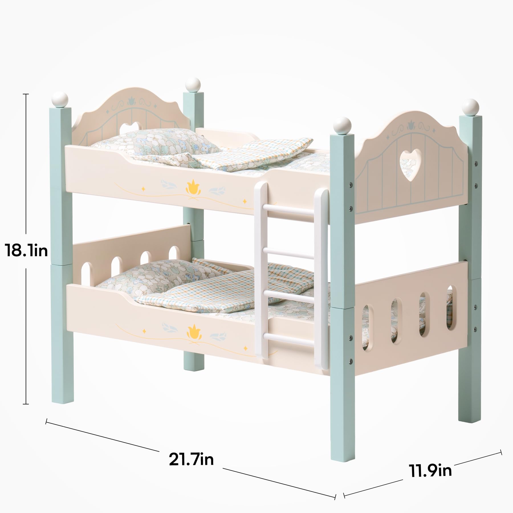 ROBUD Wooden Baby Doll Bed with Ladder and Bedding