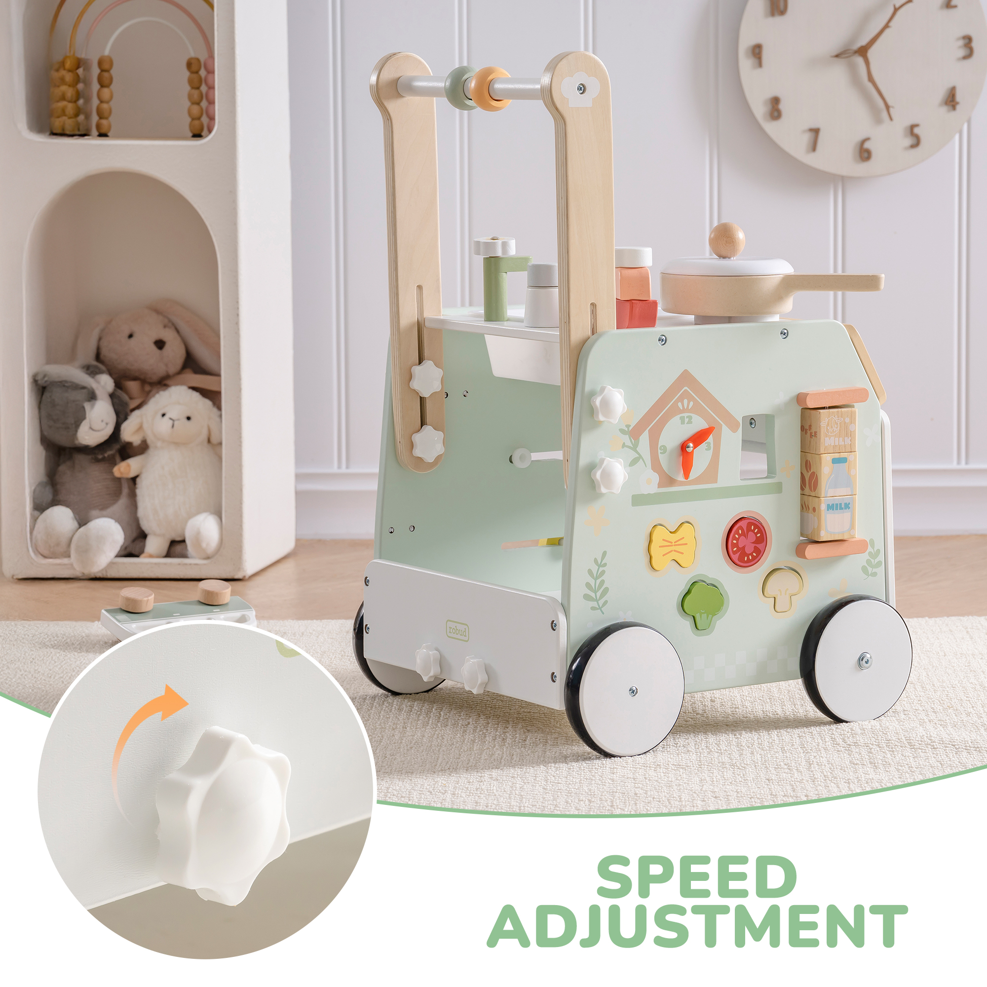 ROBUD Wooden Baby Push Walker Spring Countryside