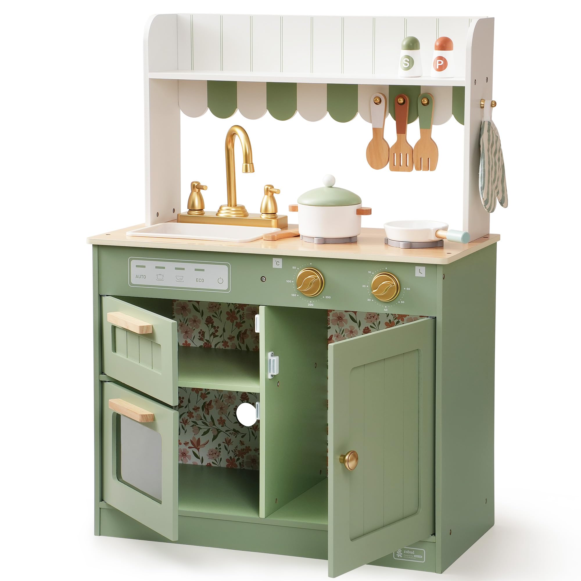 ROBUD Wooden  Kids Play Kitchen Set - Olivia Green