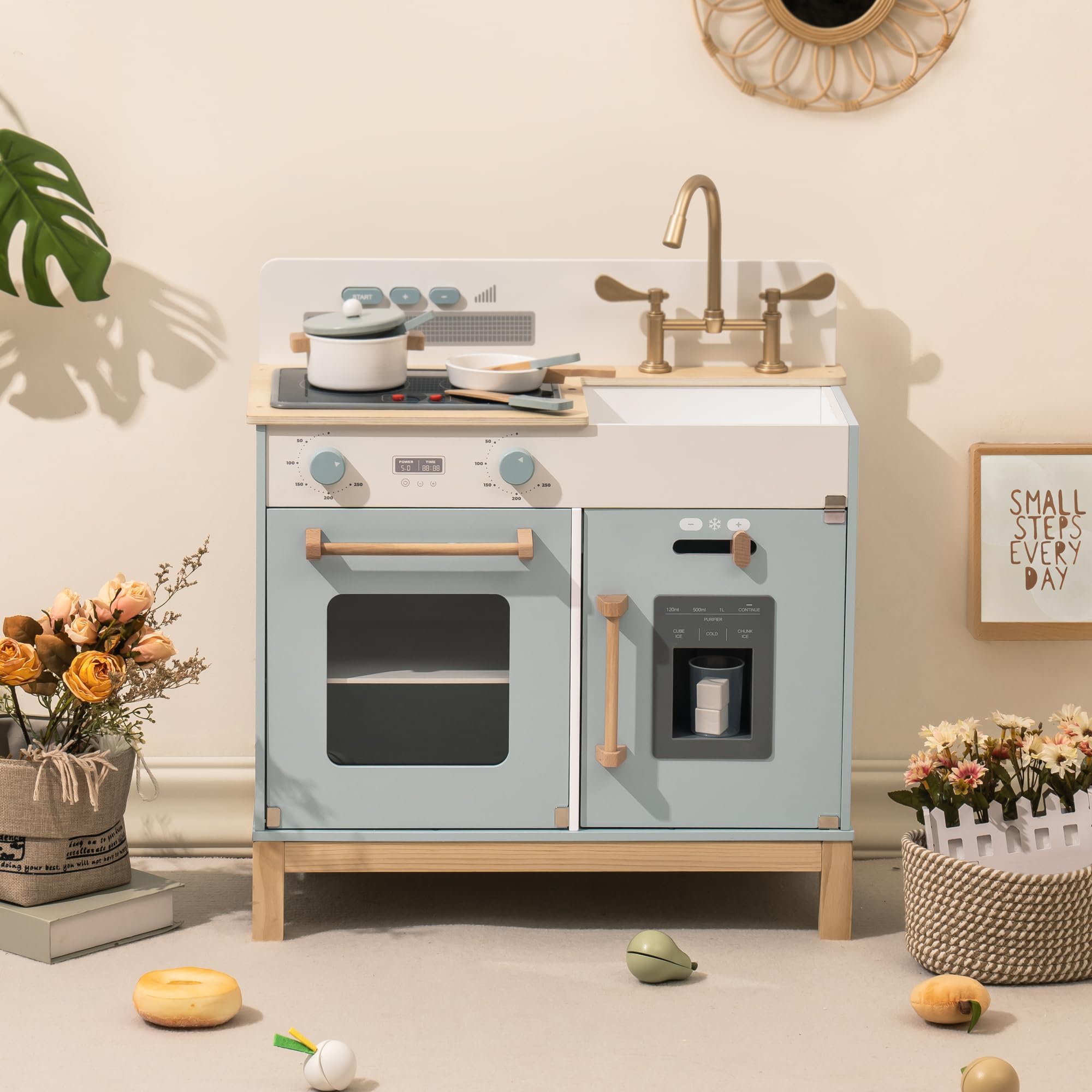 ROBUD Cuisine Enfant en Bois | Montessori Jouet Cuisine à partir de 3 4 Ans pour Enfants avec Accessoires Cadeau pour Filles 3 4 5 6 Ans