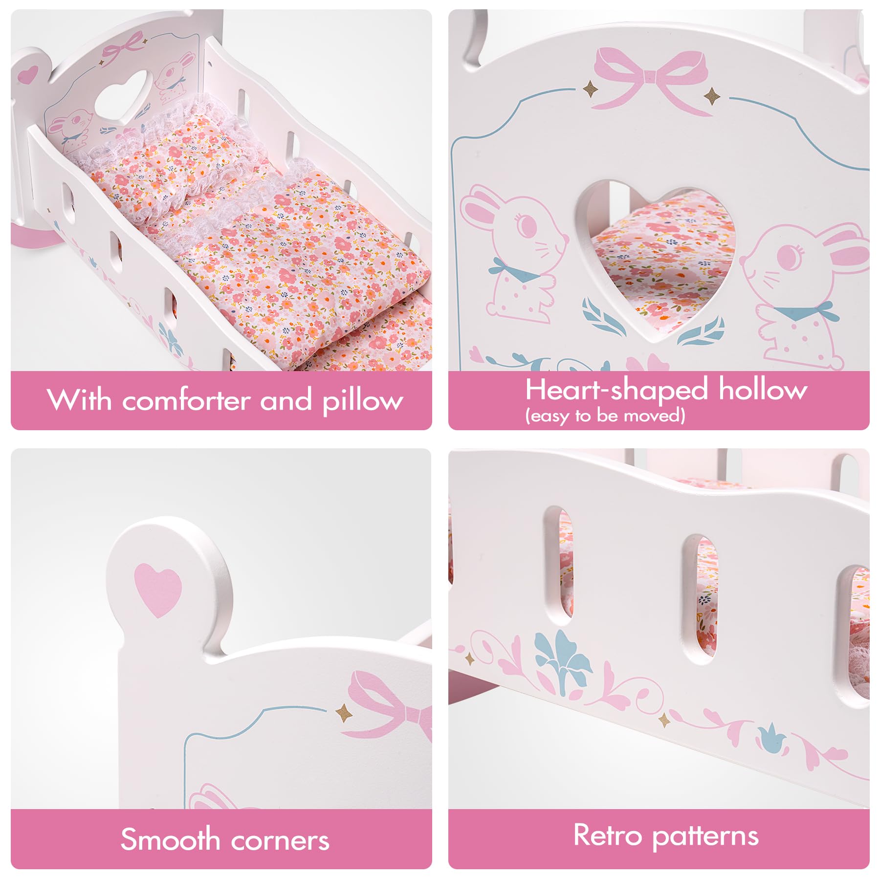 ROBUD Wooden Baby Doll Crib