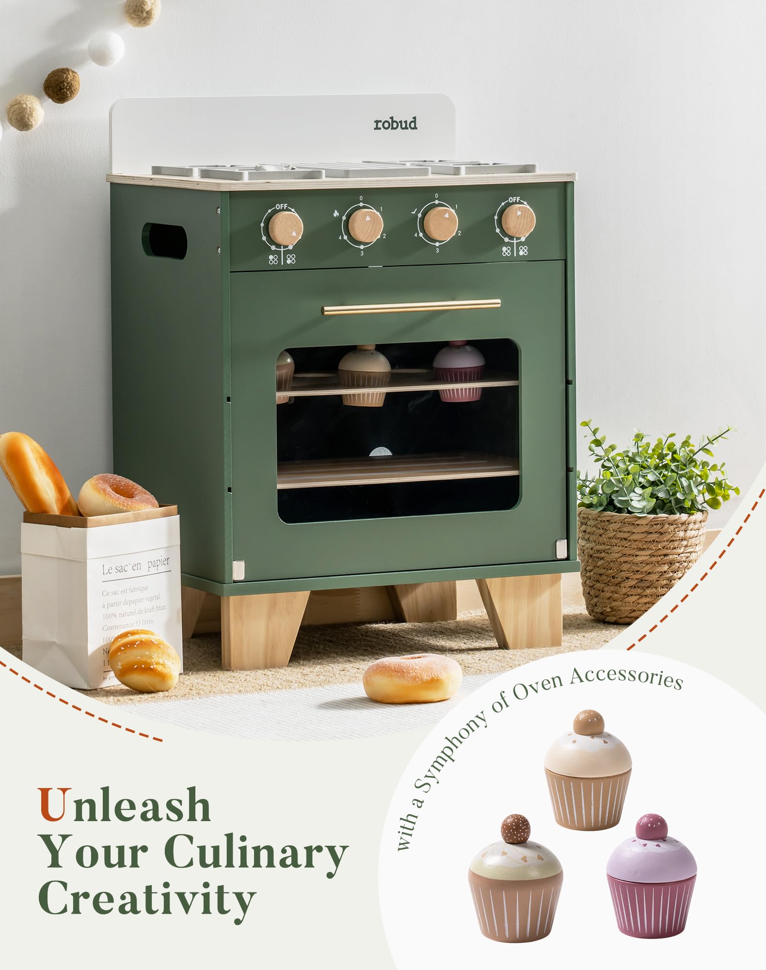 ROBUD Wooden Kids Kitchen Playset Series -  Vintage Green