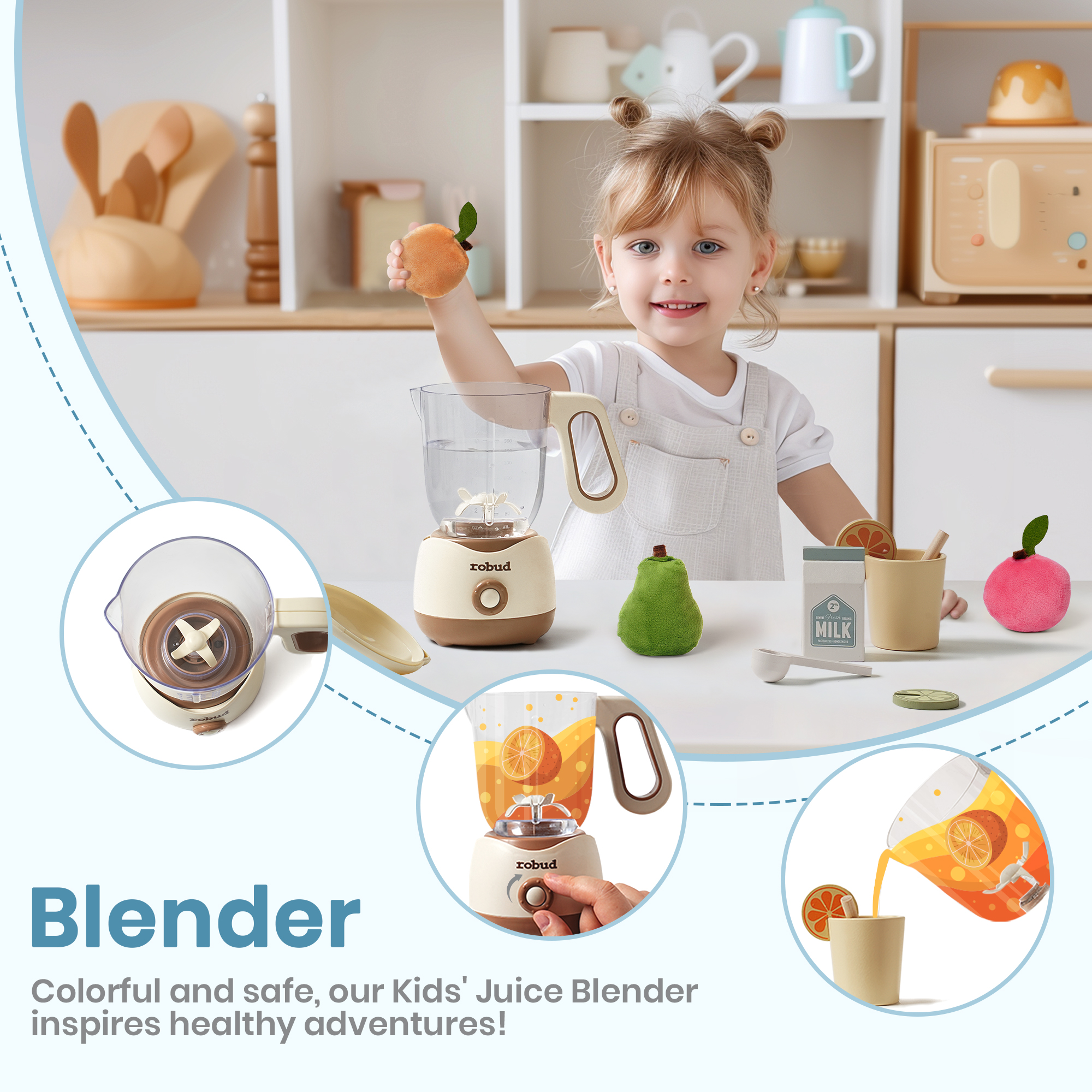 ROBUD Kitchenette Enfant en Bois - Crémeux (4 pièces)