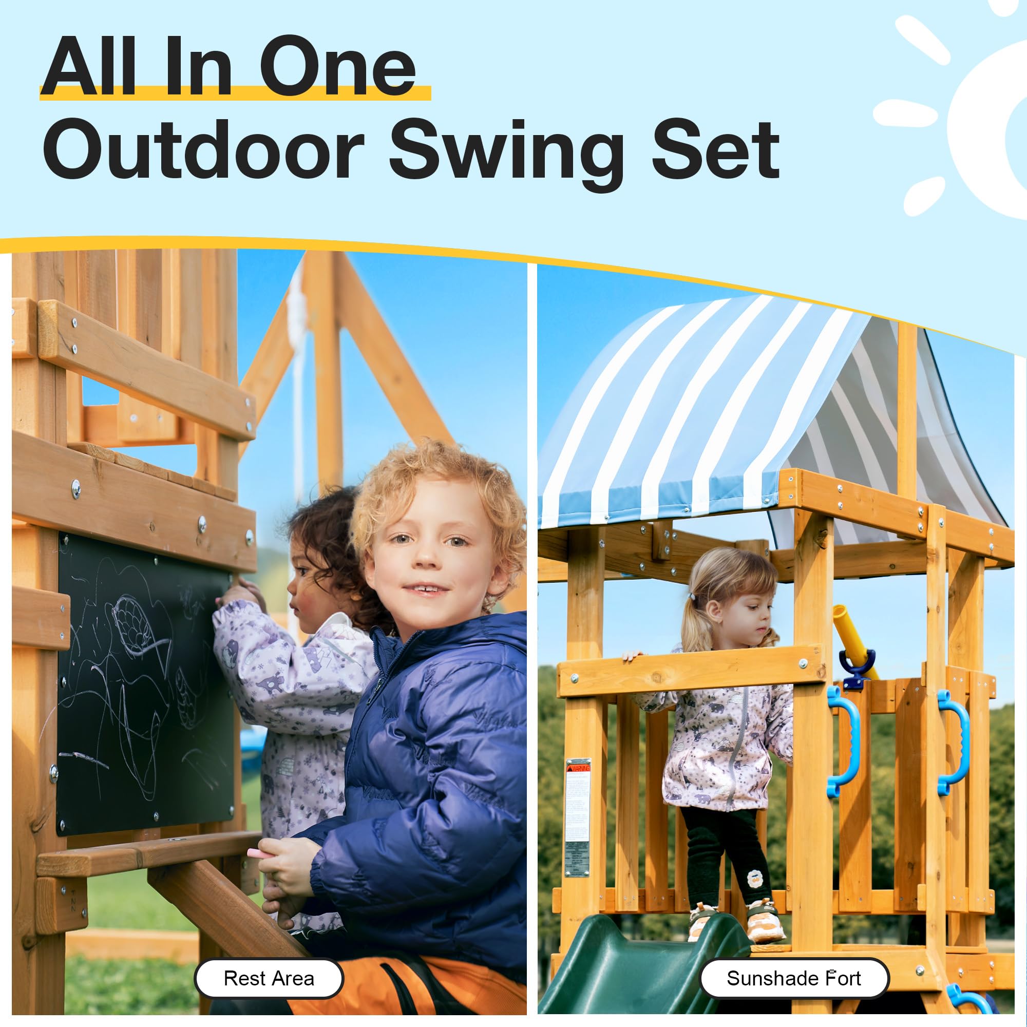 ROBUD Wooden Swing Sets for Backyard