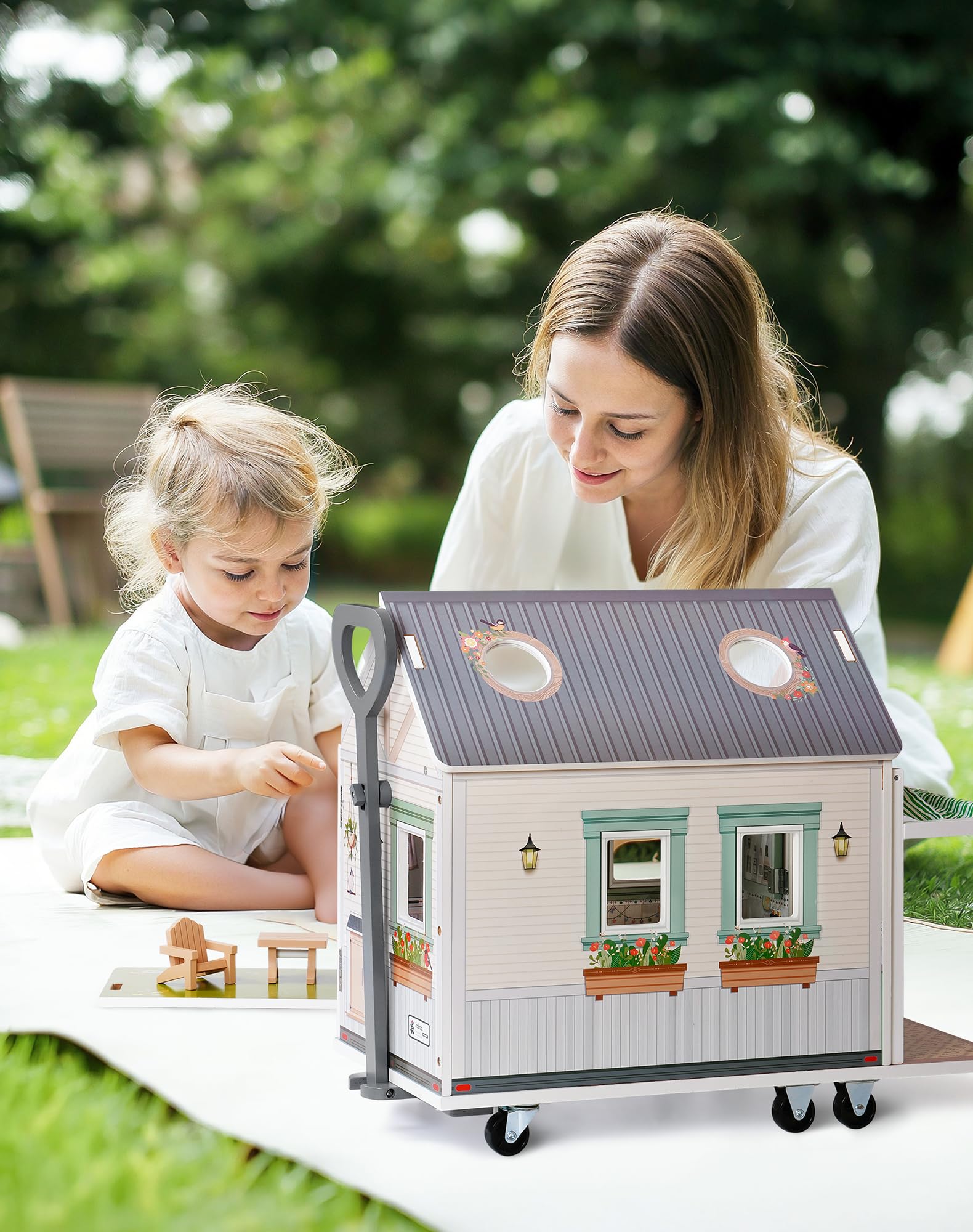ROBUD Wooden Realistic Camper Van Dollhouse
