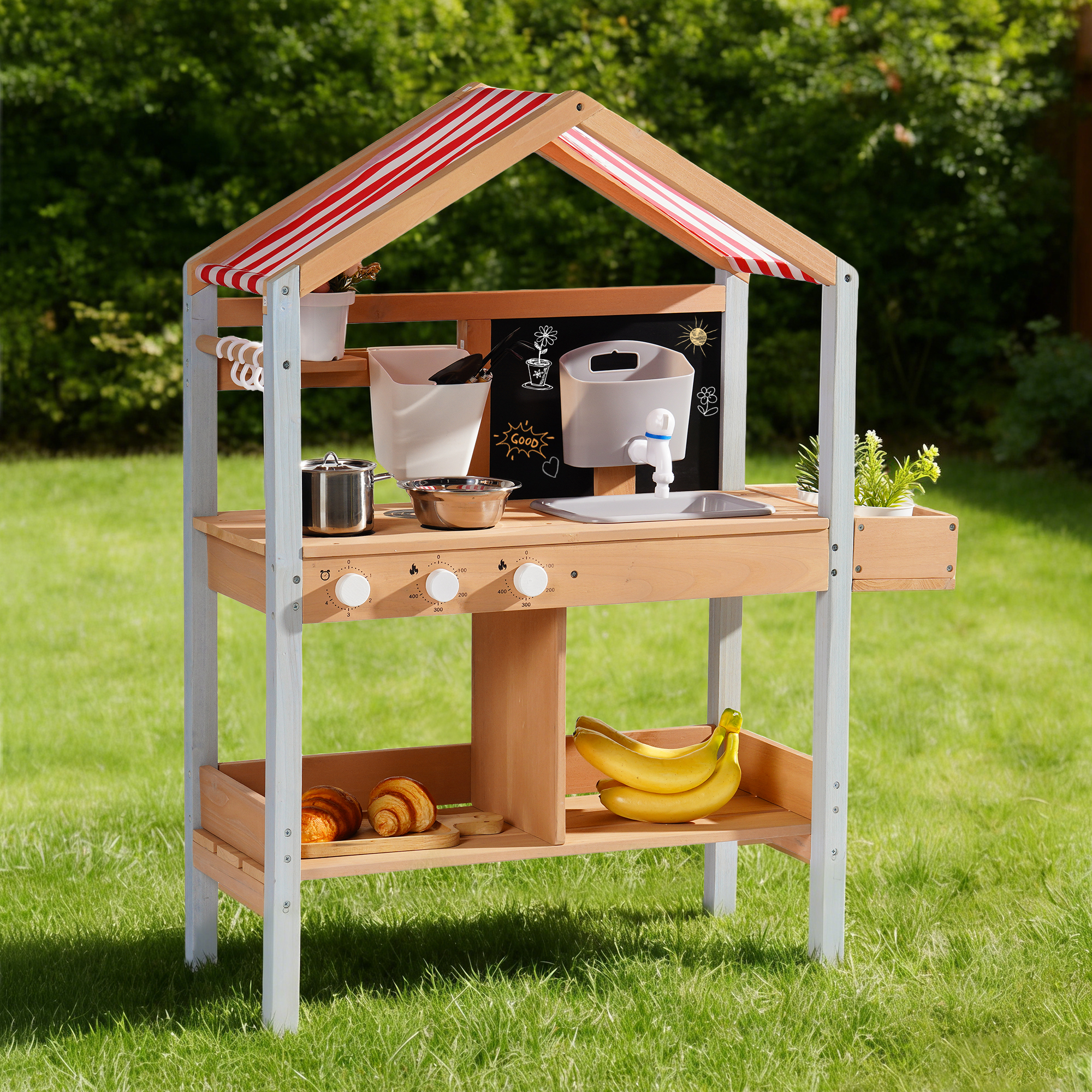 ROBUD Mud Kitchen for Kids Outdoor with Canopy