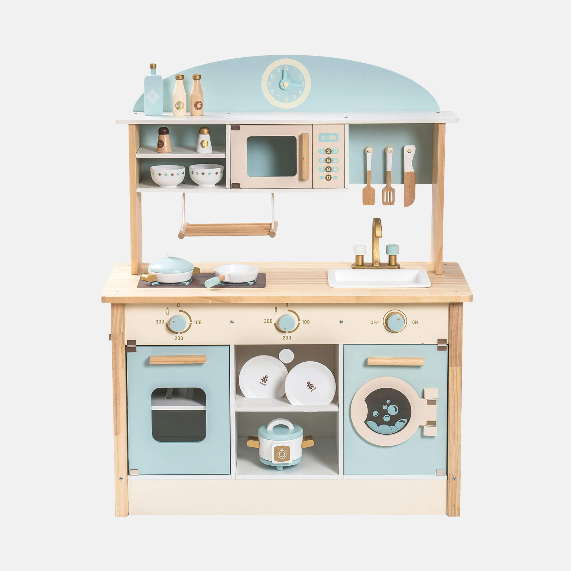 ROBUD Wooden Play Kitchen with Realistic Accessories