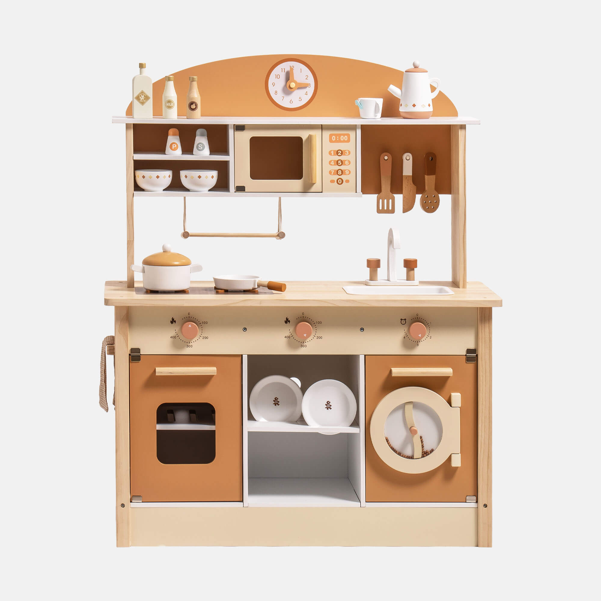 ROBUD Wooden Play Kitchen with Realistic Accessories