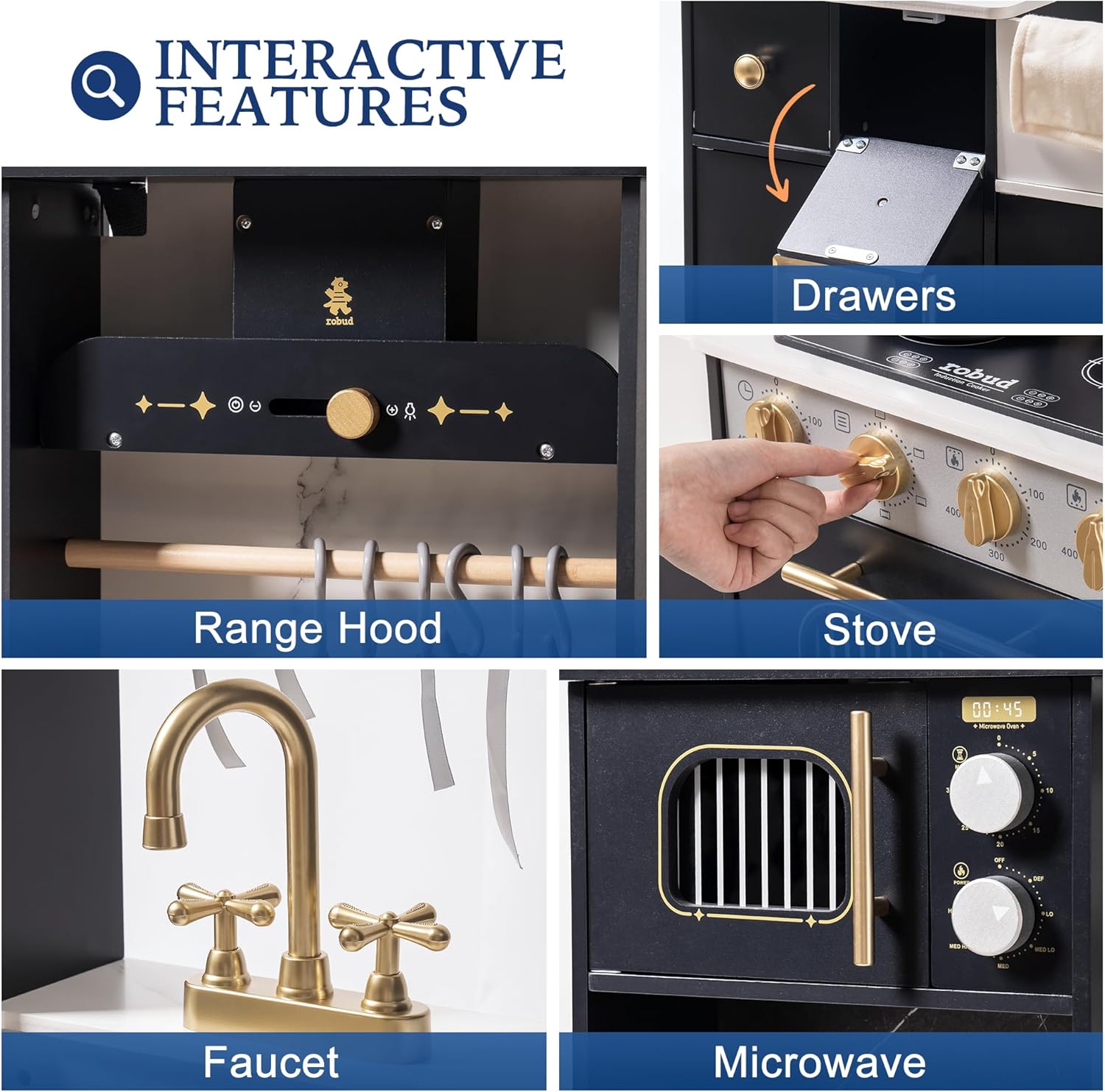 Modern Play Kitchen for Kids Black