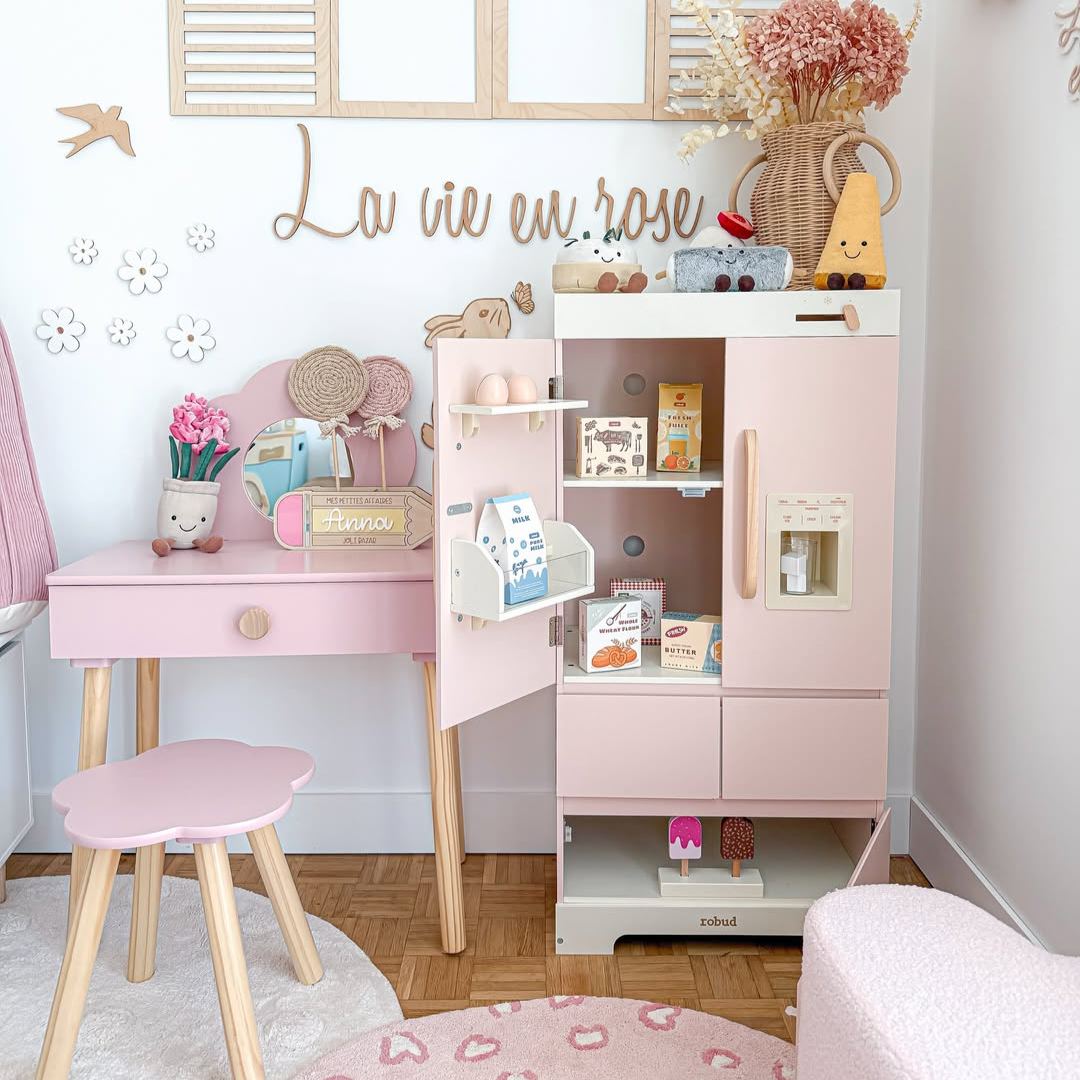ROBUD Réfrigérateur rose en bois