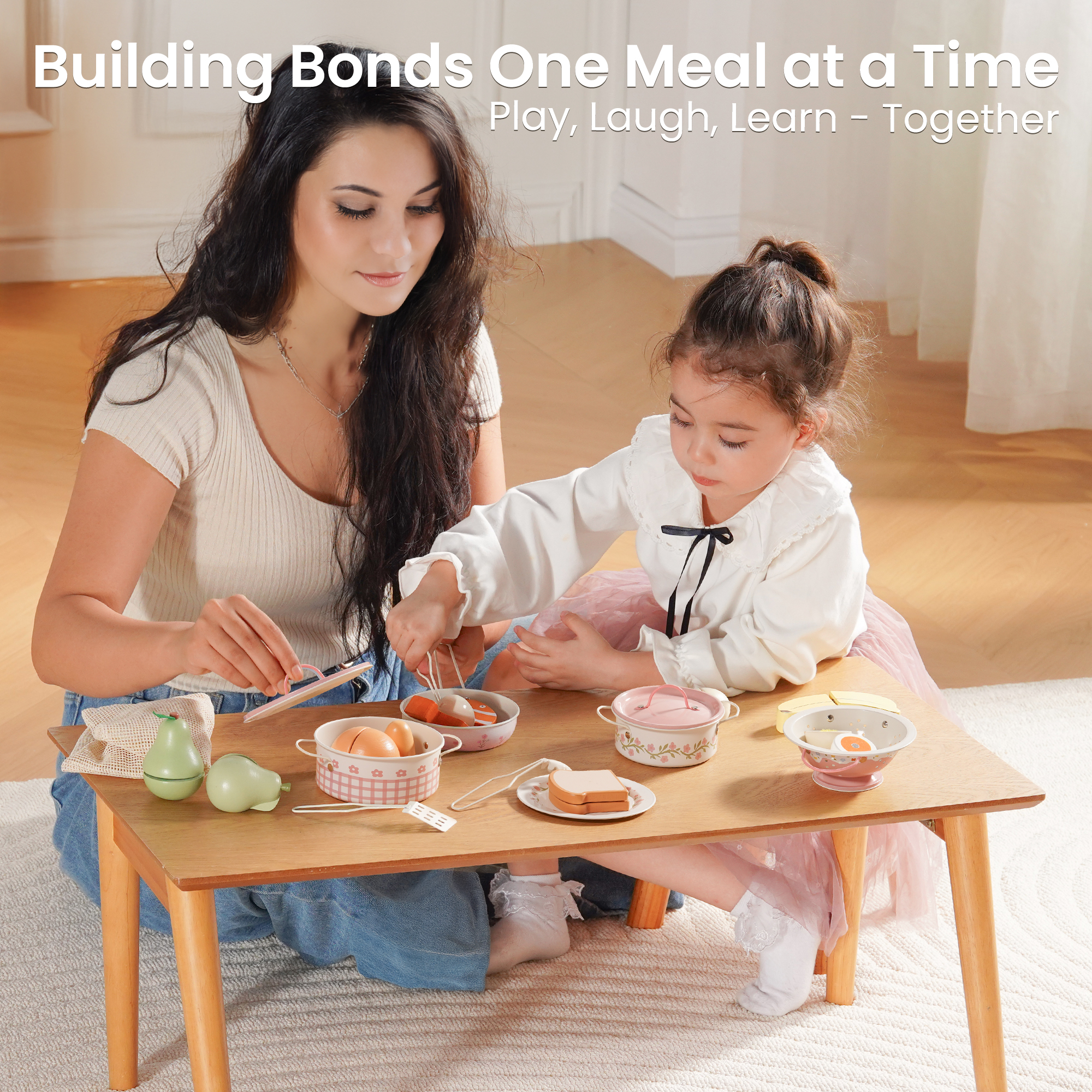 Parent and child sharing WCF65 pretend cooking play